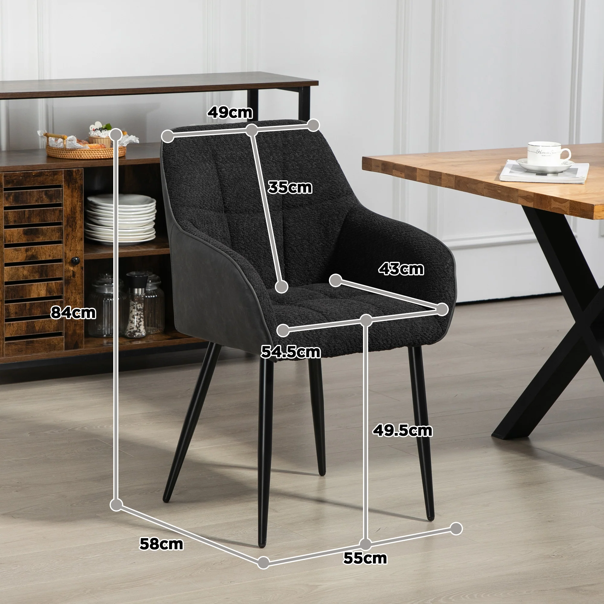 HOMCOM Accent Chair W/ Foot Pads And Chenille Fabric Arm Chair - Cream White/Black - Image 14
