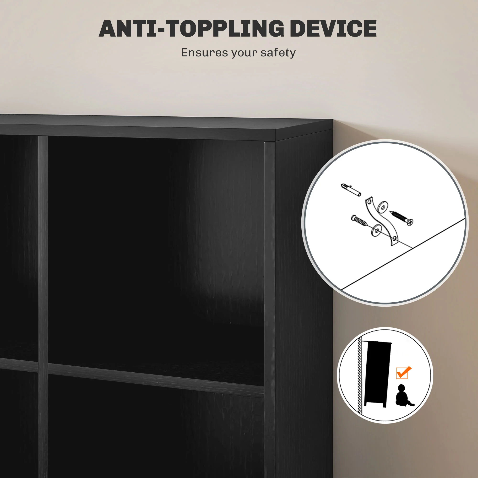 HOMCOM Cubic Cabinet Bookcase Storage Shelves for Home Office, Black - Image 4