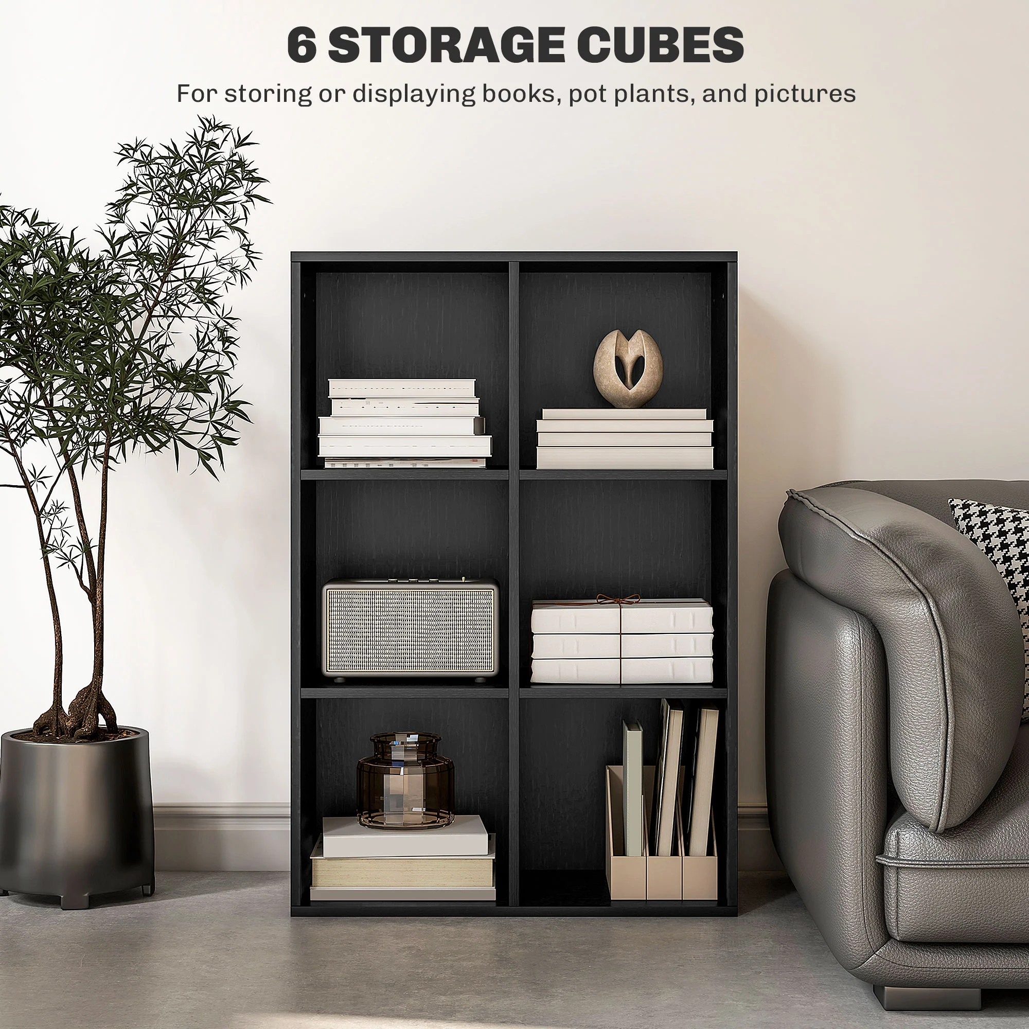 HOMCOM Cubic Cabinet Bookcase Storage Shelves for Home Office, Black - Image 5
