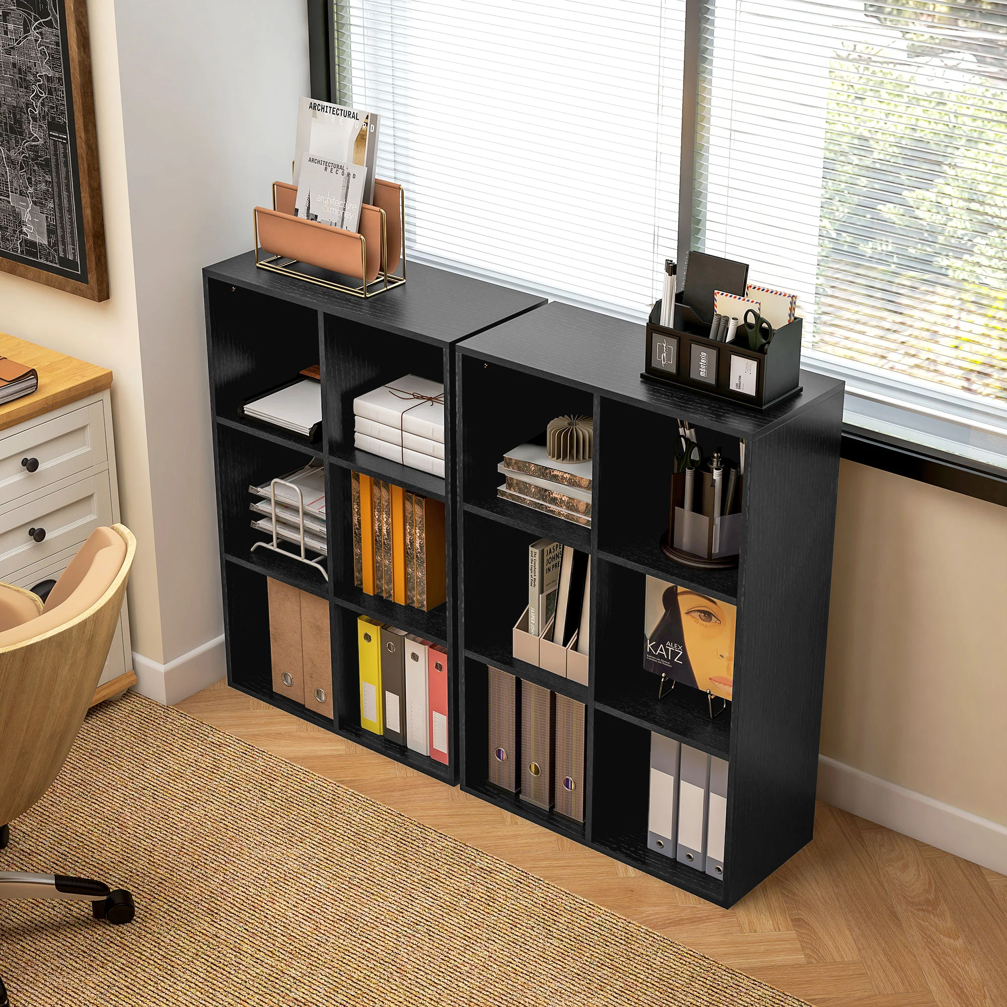HOMCOM Cubic Cabinet Bookcase Storage Shelves for Home Office, Black - Image 7