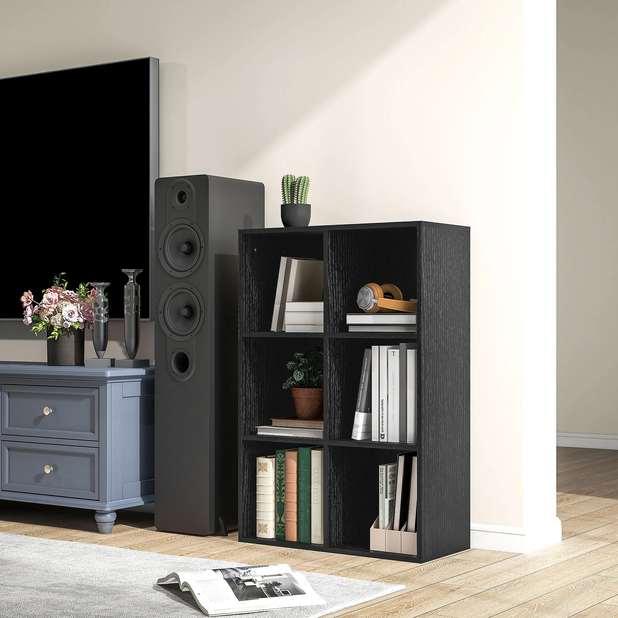 HOMCOM Cubic Cabinet Bookcase Storage Shelves for Home Office, Black - Image 8