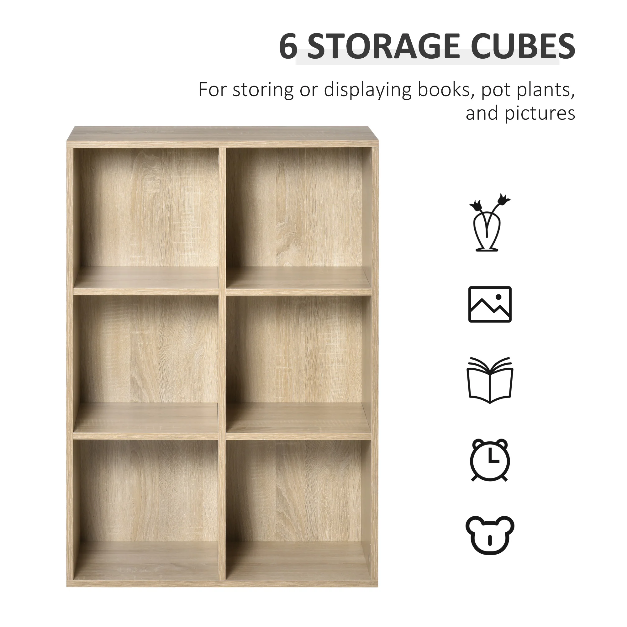 HOMCOM Cubic Cabinet Bookcase Storage Shelves For Home Office, Oak - Image 4