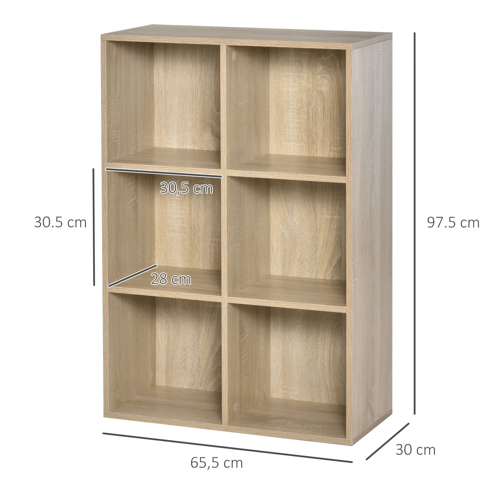 HOMCOM Cubic Cabinet Bookcase Storage Shelves For Home Office, Oak - Image 5