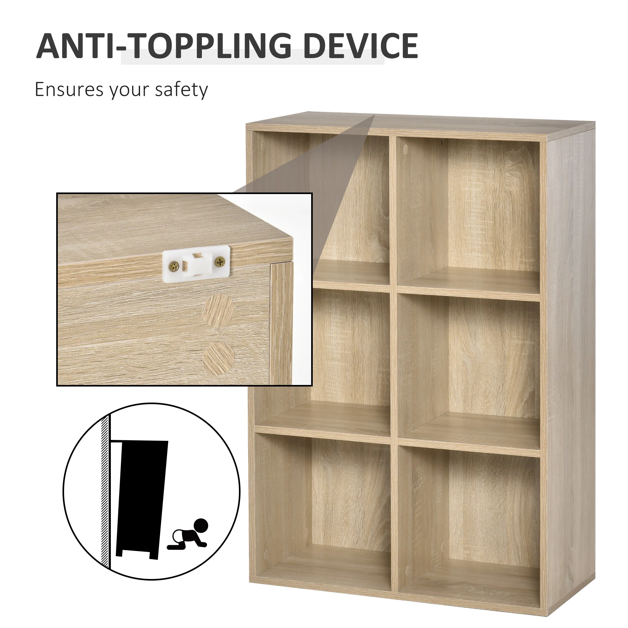 HOMCOM Cubic Cabinet Bookcase Storage Shelves For Home Office, Oak - Image 6