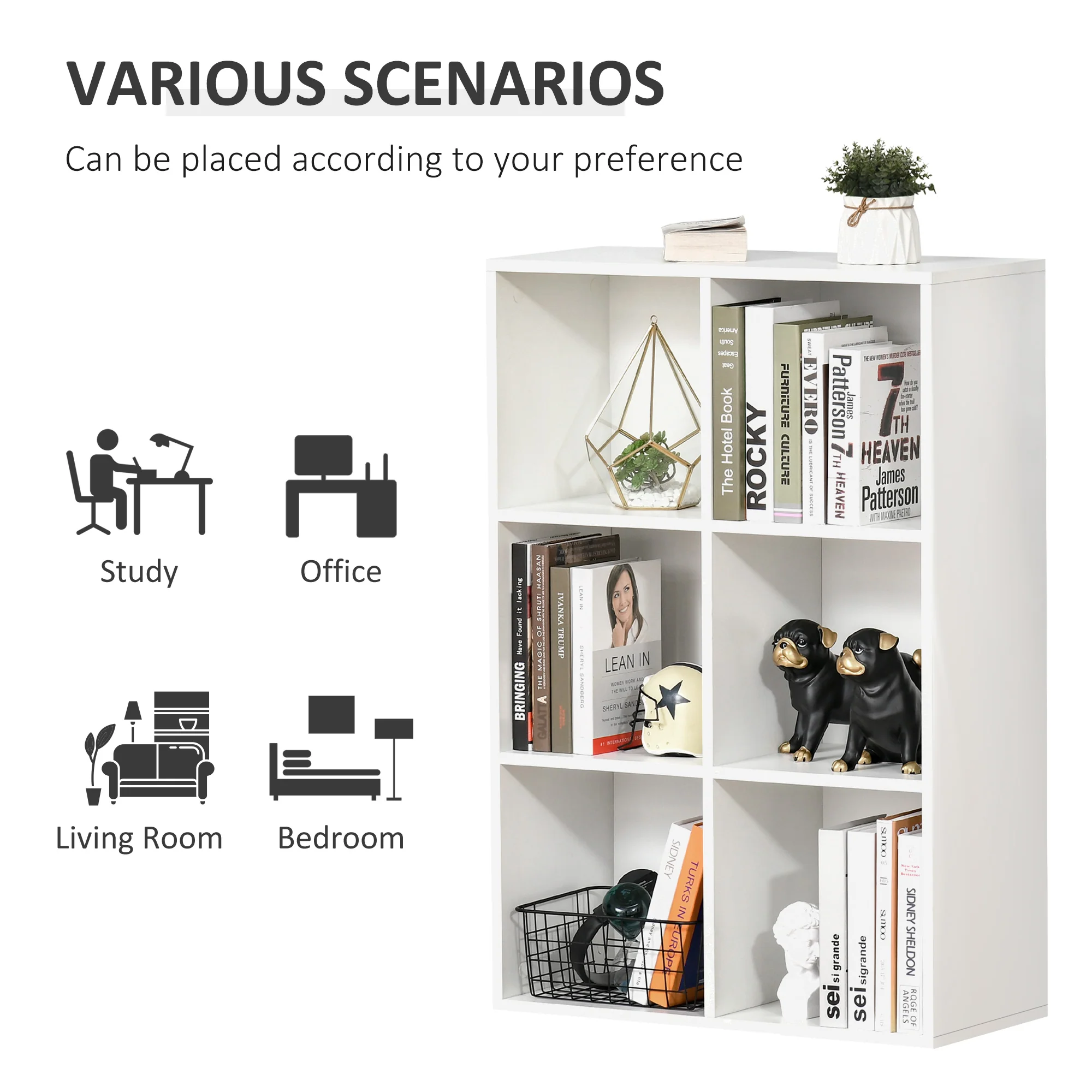 HOMCOM Cubic Cabinet Bookcase Storage Shelves For Home Office, White - Image 6