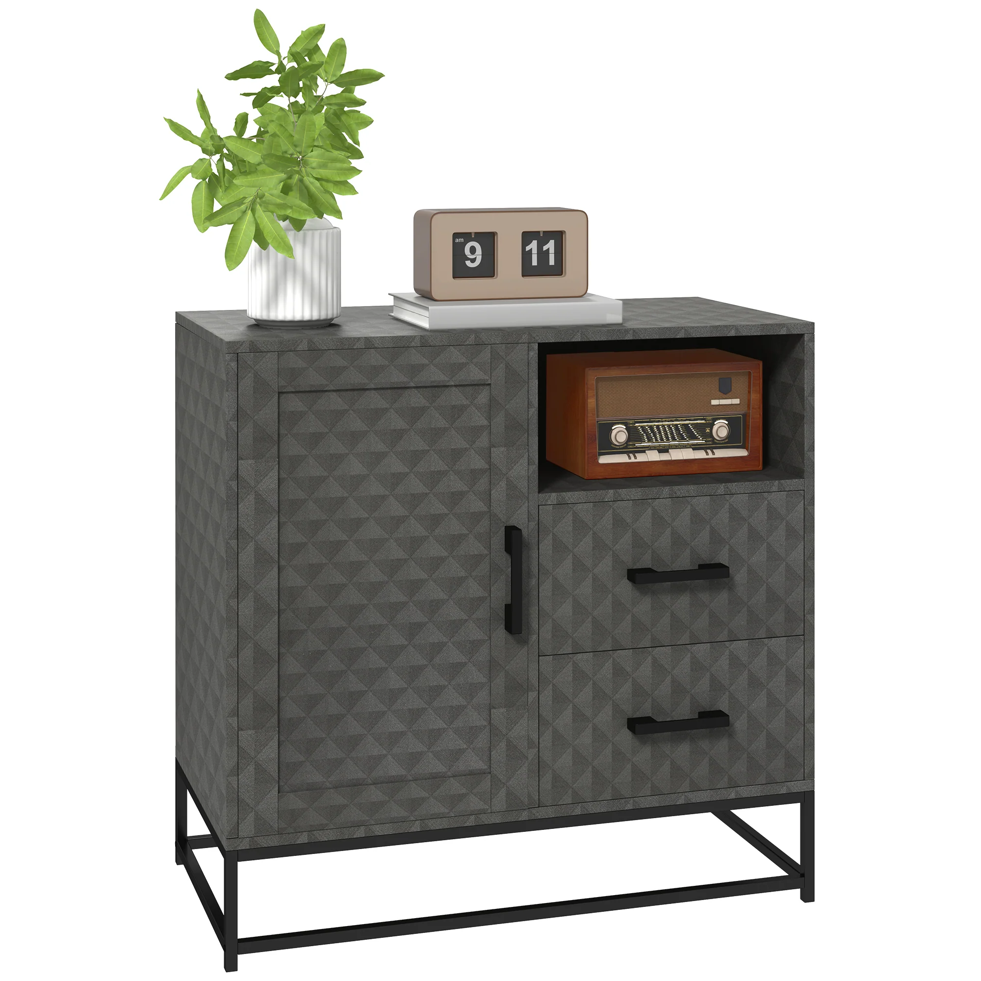 HOMCOM Cupboard with Adjustable Shelf, Open Compartment, 2 Drawers - Image 10