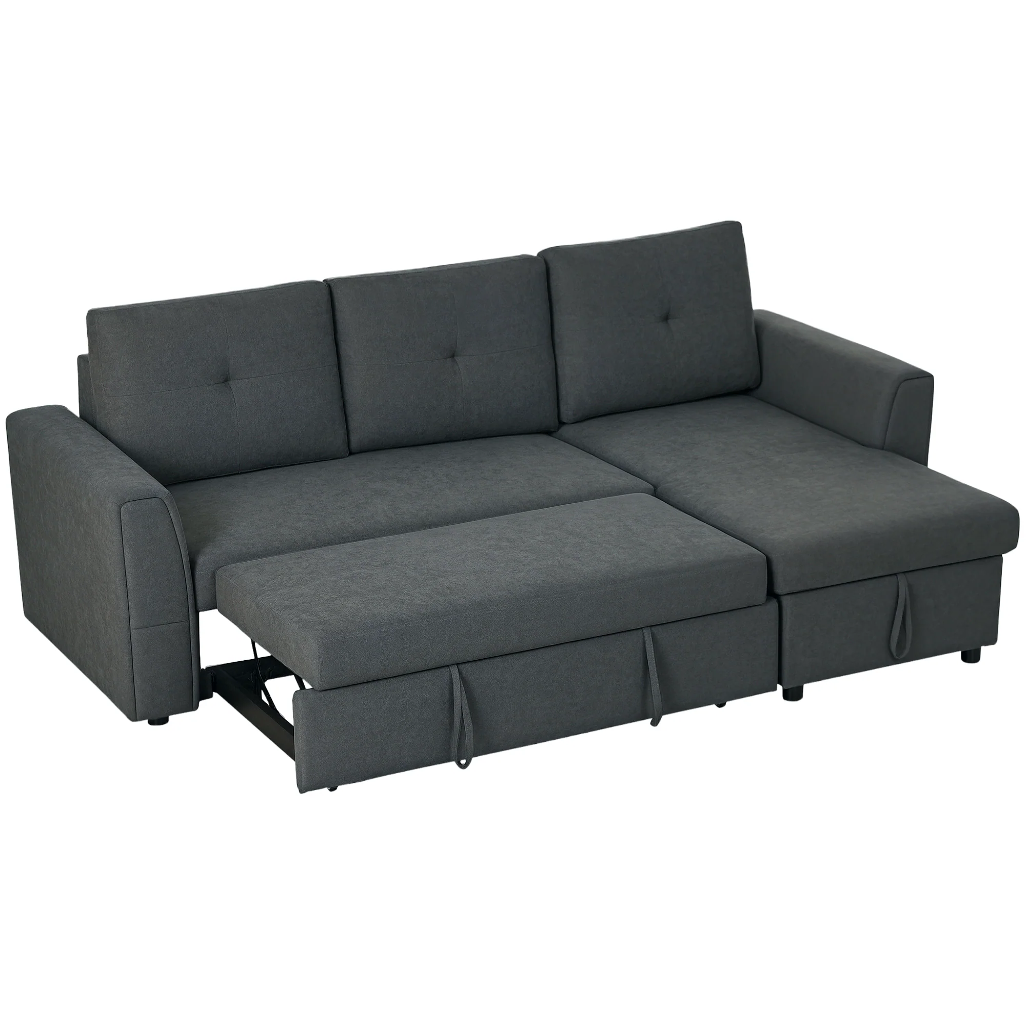 HOMCOM Dark Blue 3 Seater Sofa Bed, Convertible Pull Out Sofa With Storage - Image 10