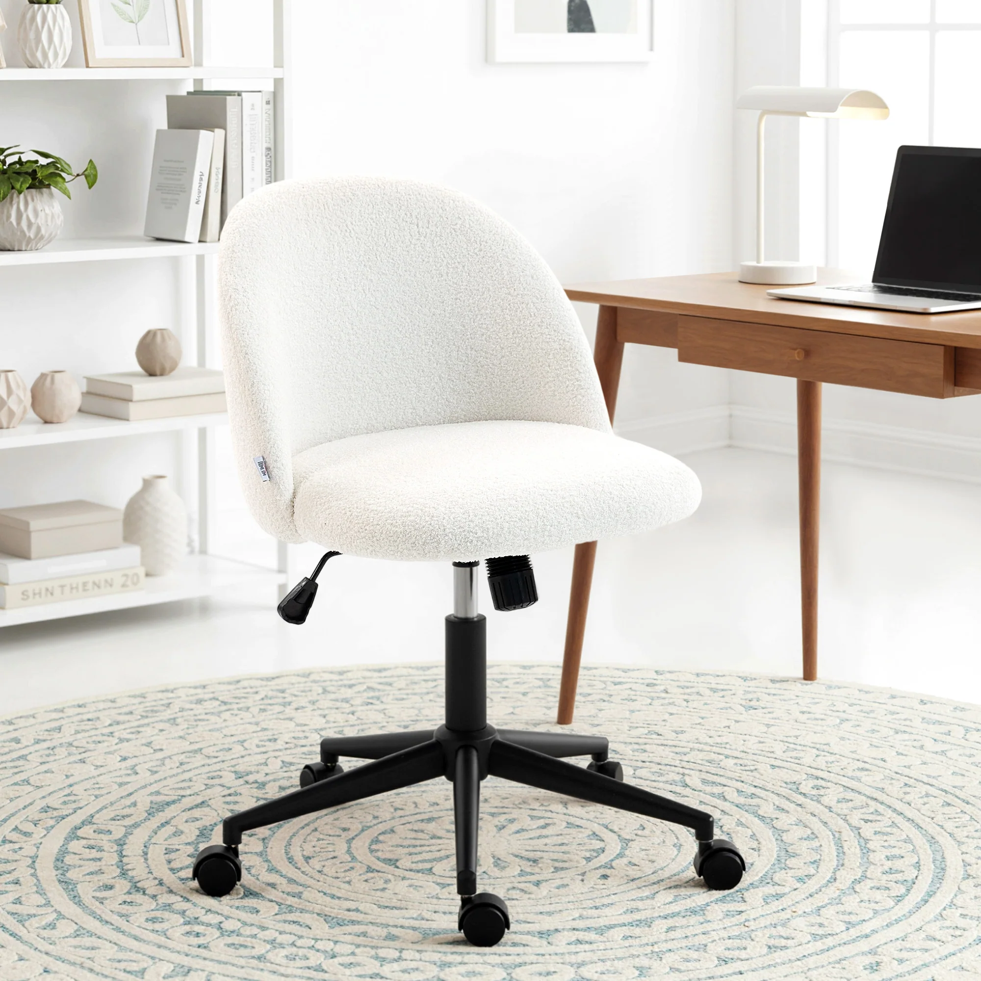 HOMCOM Desk Chair, Fluffy Swivel Office Chair For Makeup Vanity, Cream - Image 2