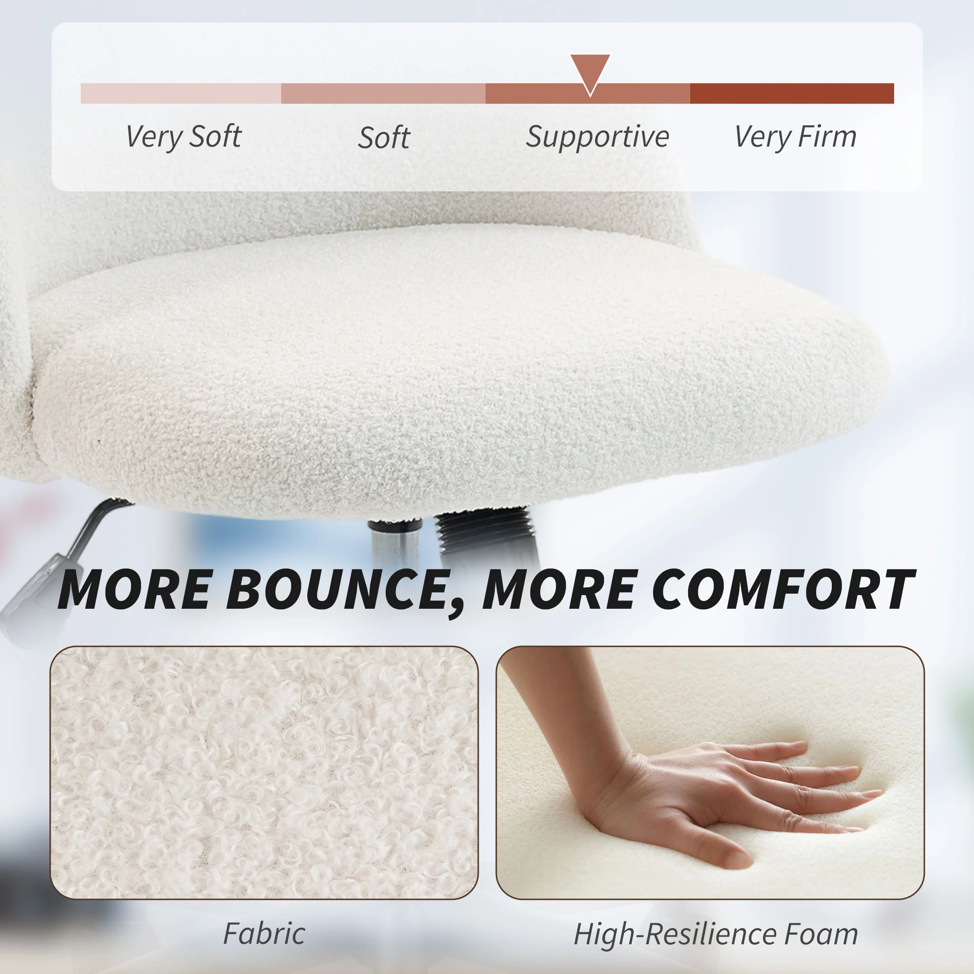 HOMCOM Desk Chair, Fluffy Swivel Office Chair For Makeup Vanity, Cream - Image 3