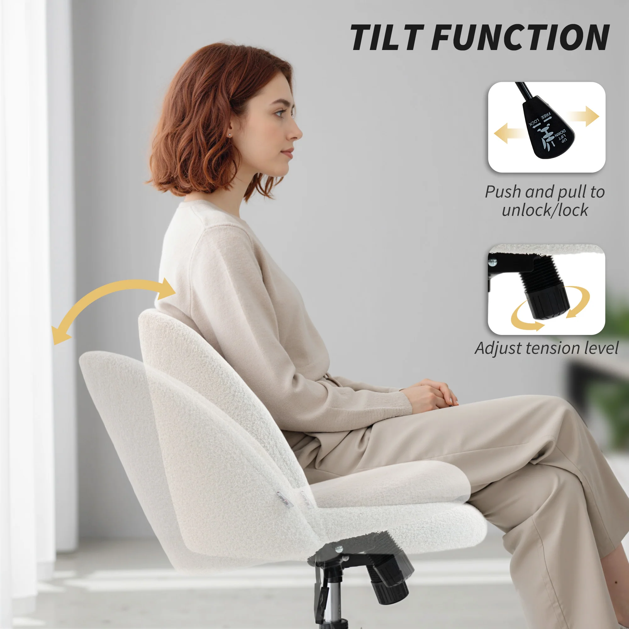 HOMCOM Desk Chair, Fluffy Swivel Office Chair For Makeup Vanity, Cream - Image 4