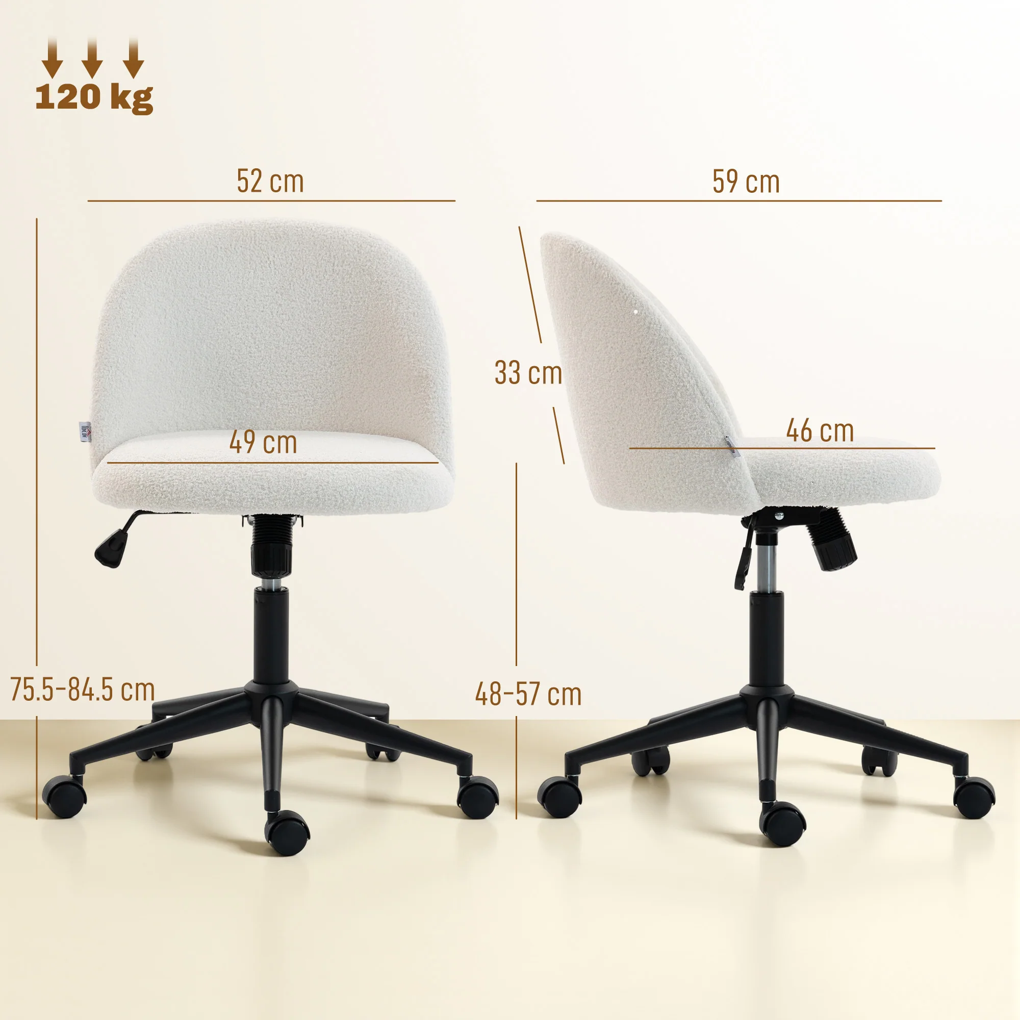 HOMCOM Desk Chair, Fluffy Swivel Office Chair For Makeup Vanity, Cream - Image 5
