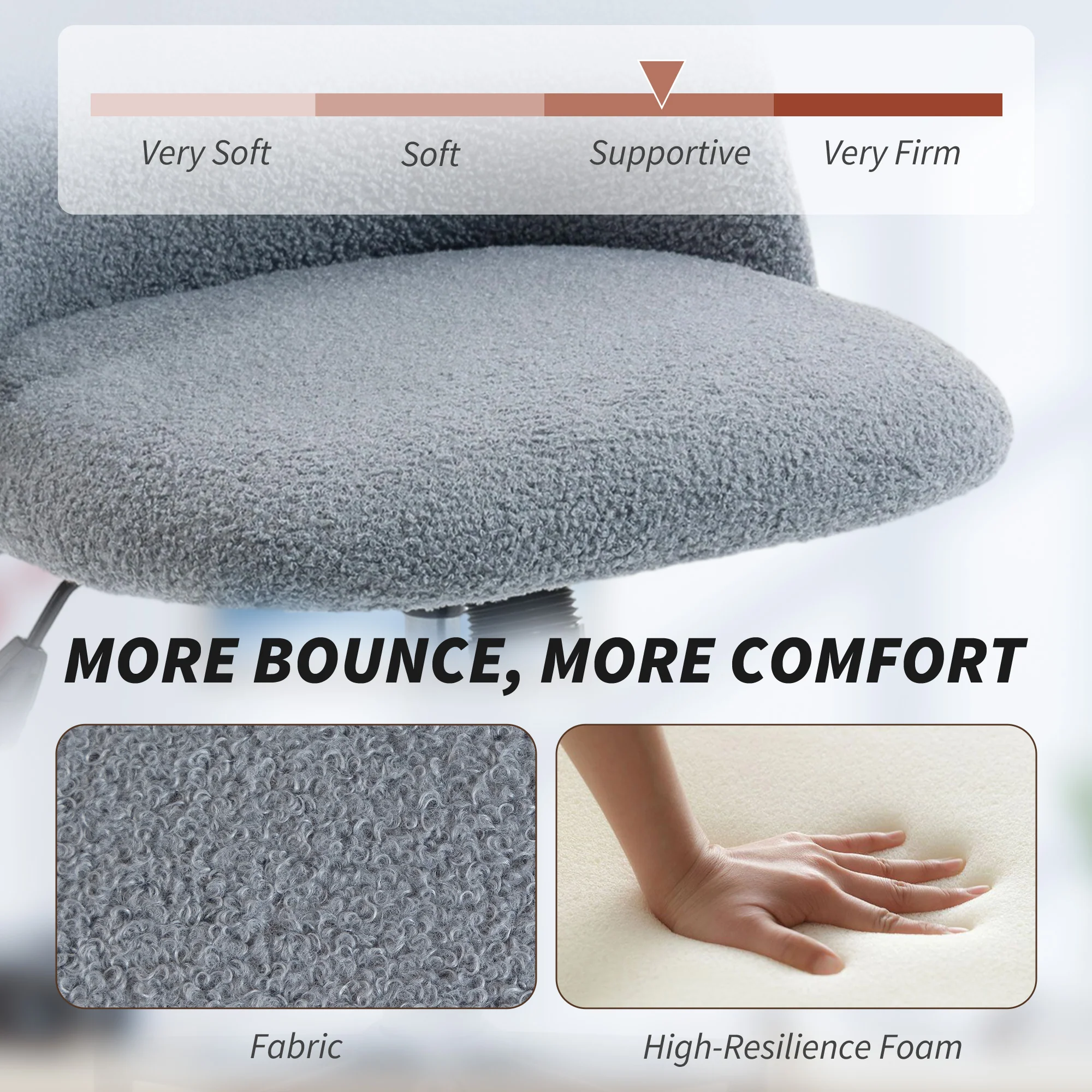 HOMCOM Desk Chair, Fluffy Swivel Office Chair For Makeup Vanity, Grey - Image 3