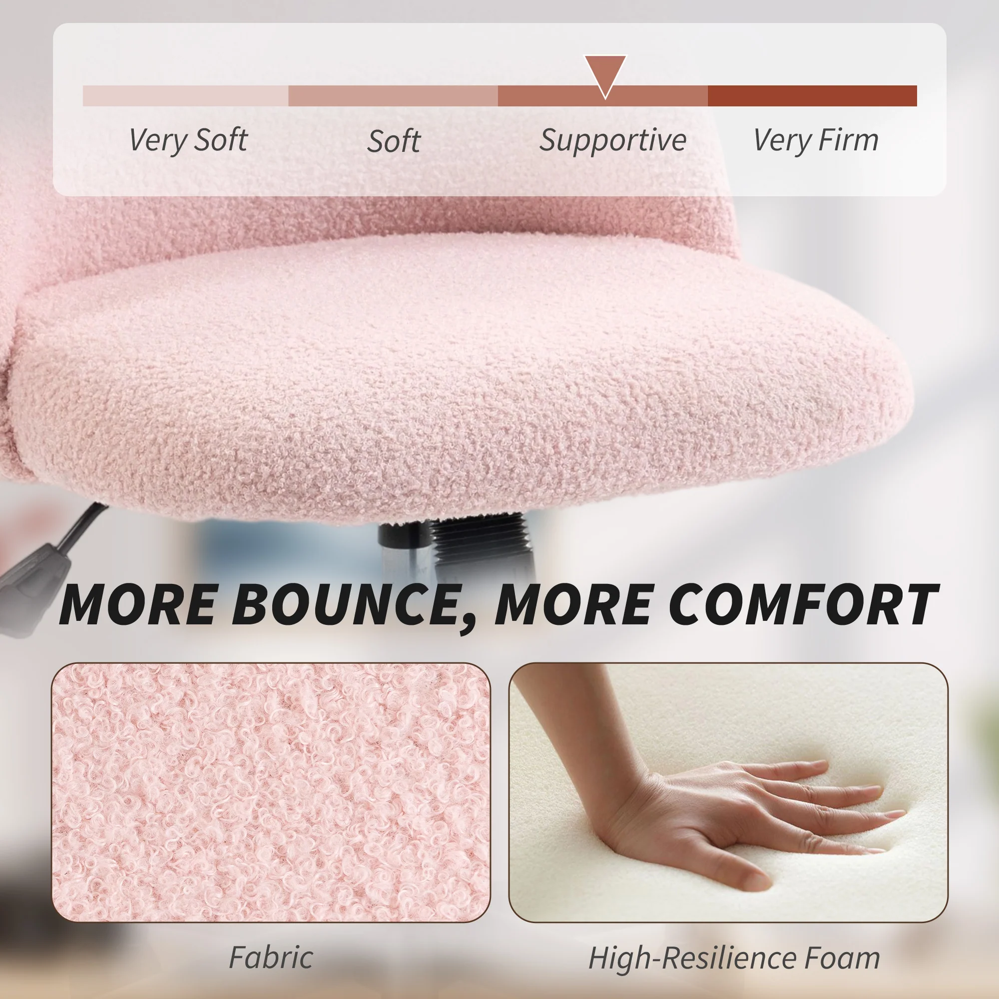 HOMCOM Desk Chair, Fluffy Swivel Office Chair For Makeup Vanity, Light Pink - Image 3