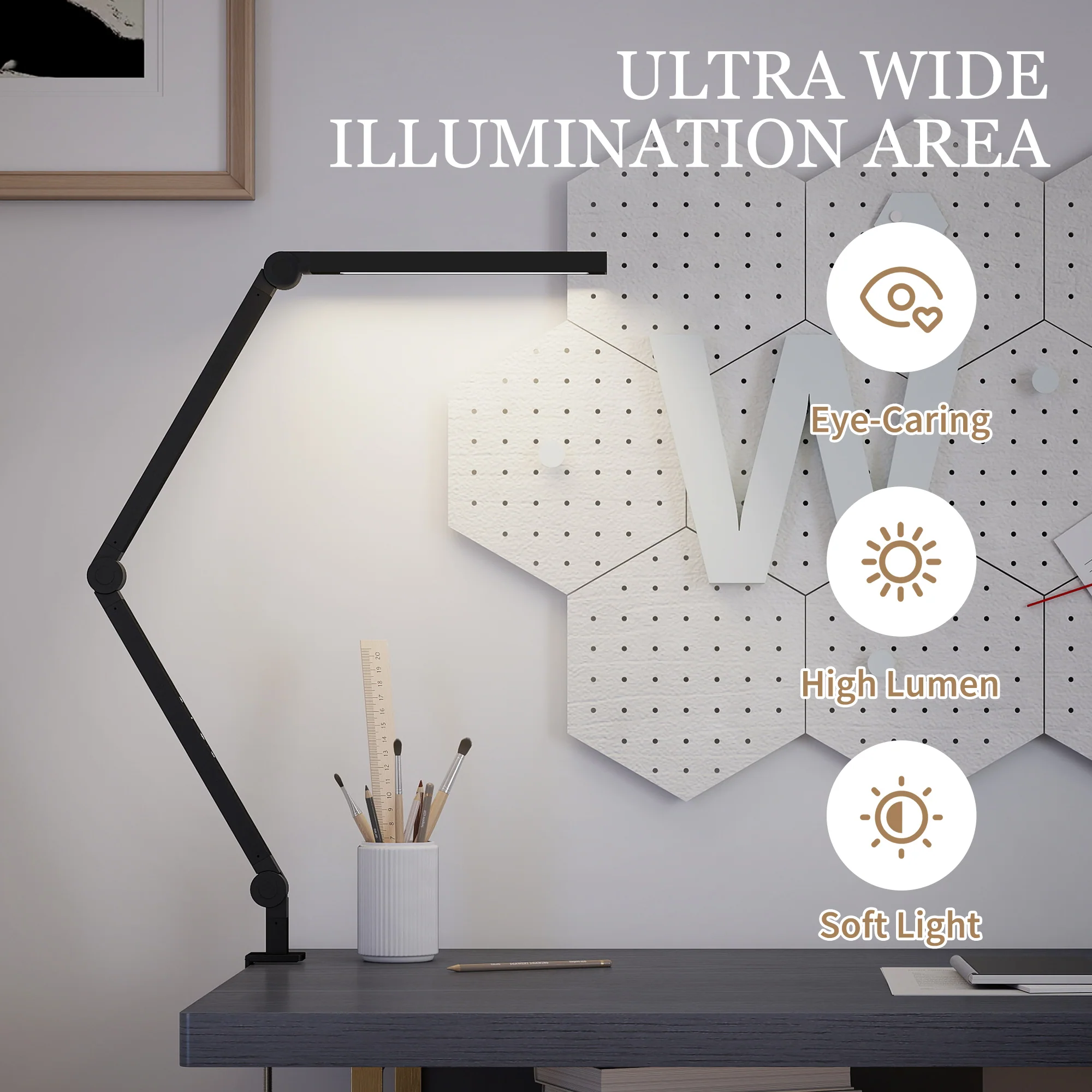 HOMCOM Desk Lamp With Adjustable Swing Arm, Dimmable LED Desk Light, Black - Image 6