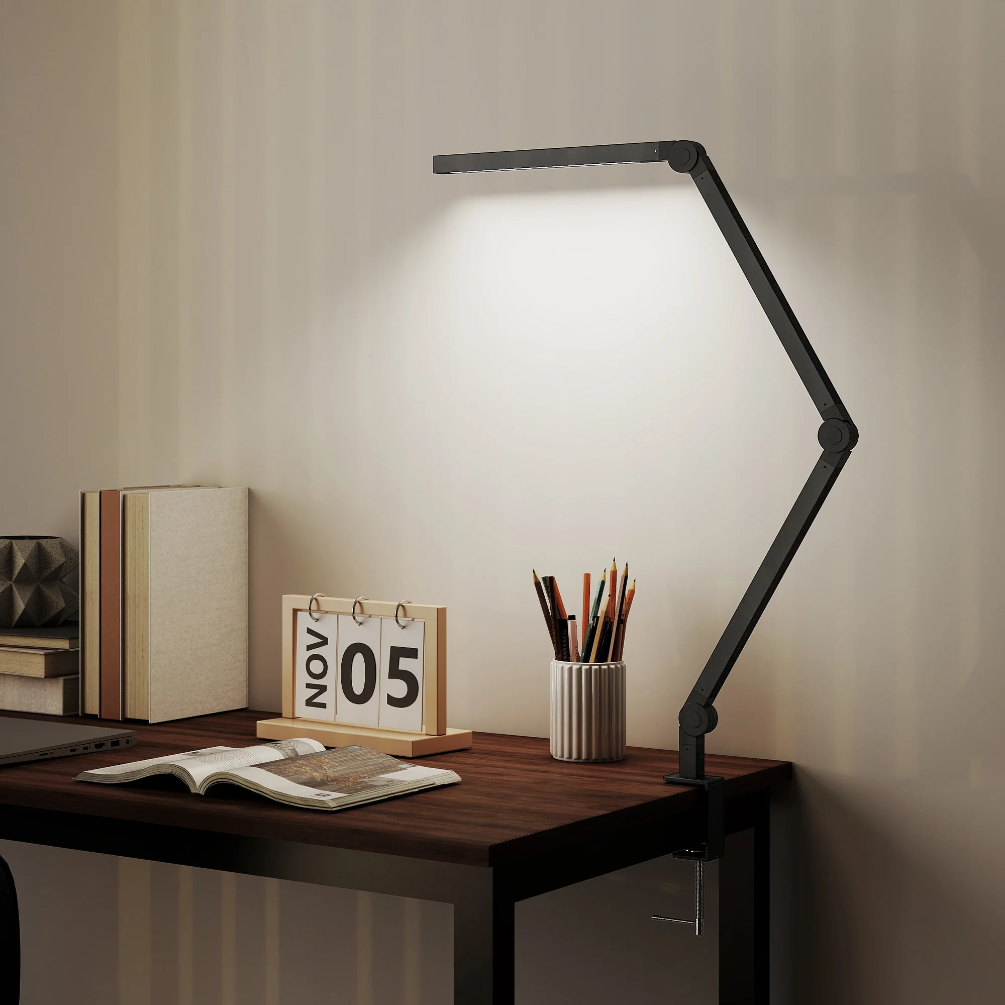 HOMCOM Desk Lamp With Adjustable Swing Arm, Dimmable LED Desk Light, Black - Image 7