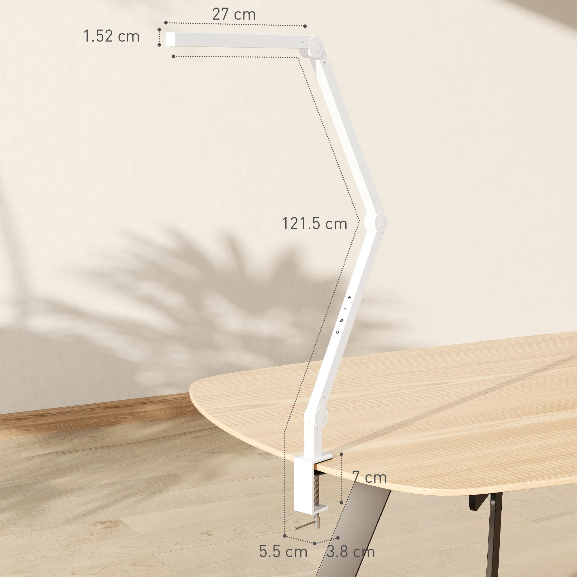 HOMCOM Desk Lamp With Adjustable Swing Arm, Dimmable LED Desk Light, White - Image 5