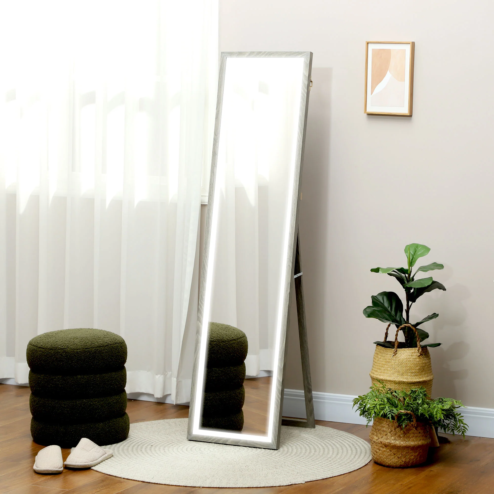 HOMCOM Dimming Full Length Mirror w/ Lights Standing Leaning Wall Mount - Image 11