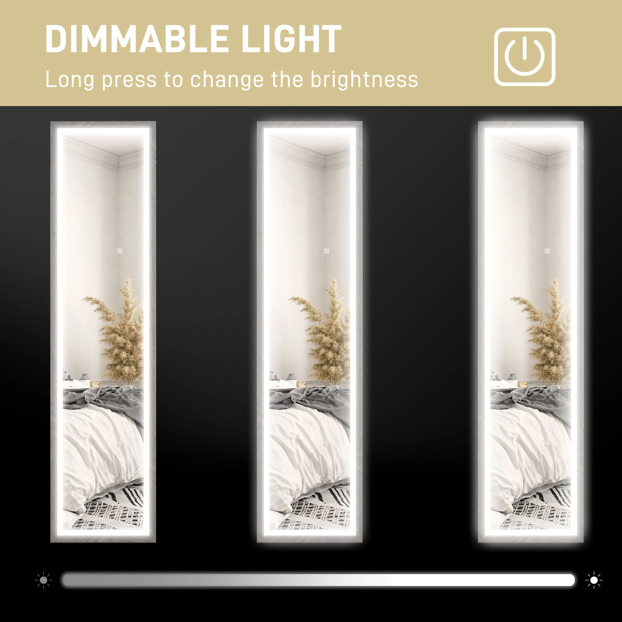 HOMCOM Dimming Full Length Mirror w/ Lights Standing Leaning Wall Mount - Image 13