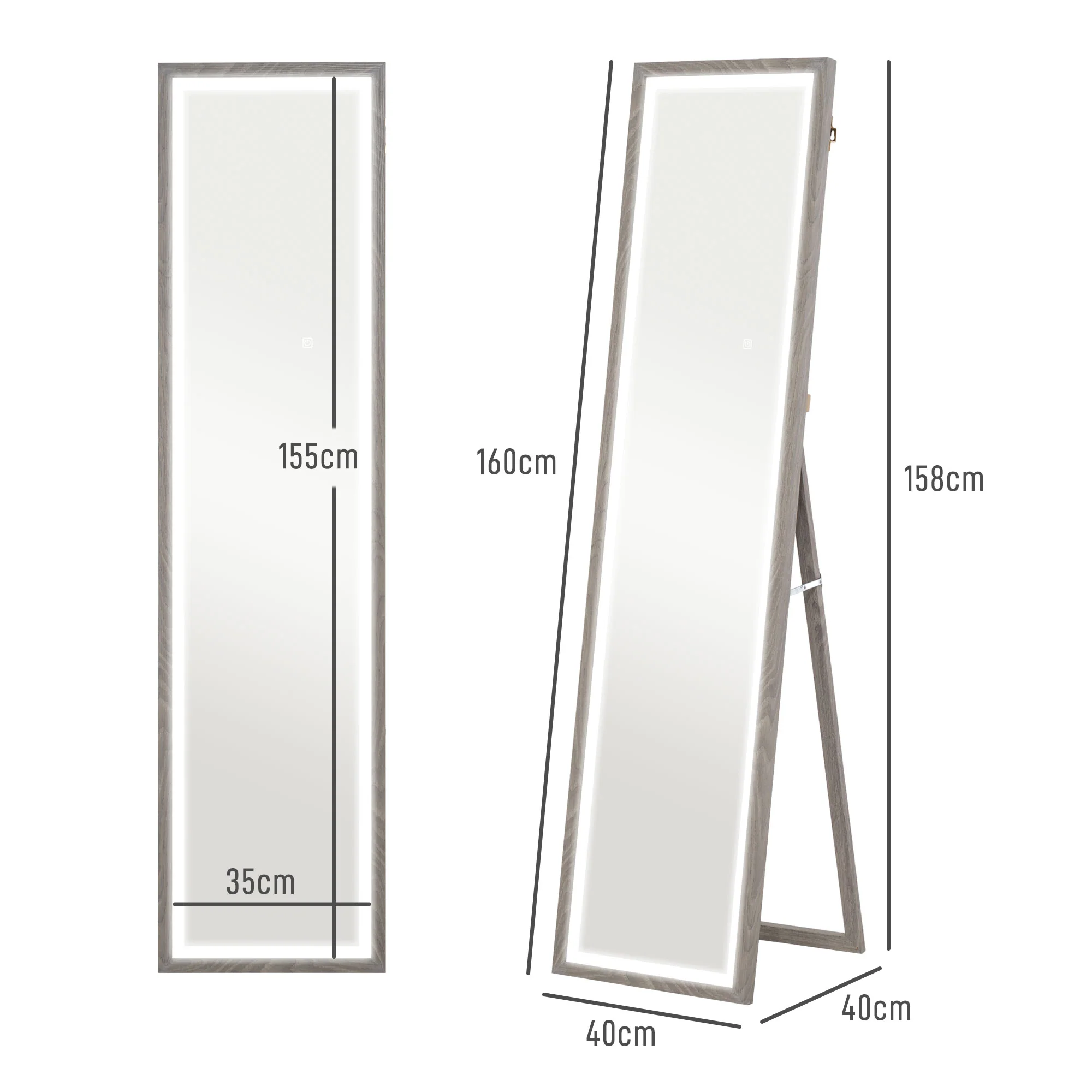 HOMCOM Dimming Full Length Mirror w/ Lights Standing Leaning Wall Mount - Image 14
