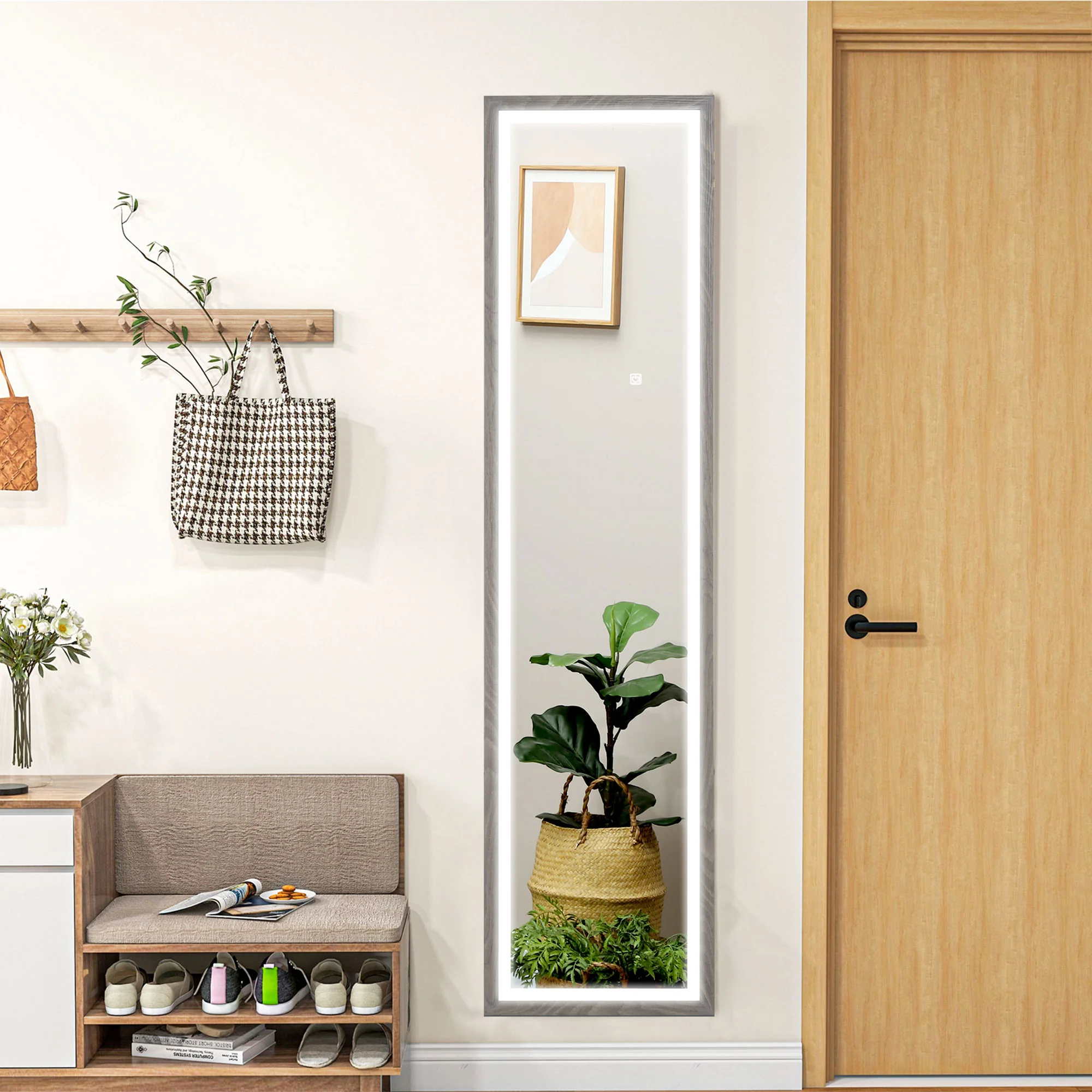 HOMCOM Dimming Full Length Mirror w/ Lights Standing Leaning Wall Mount - Image 18
