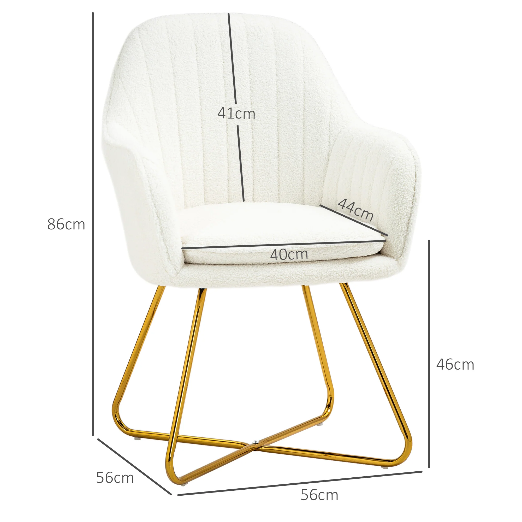 HOMCOM Dining Chair Set of 2, Sherpa Fleece Armchair with Steel Legs, Cream - Image 5
