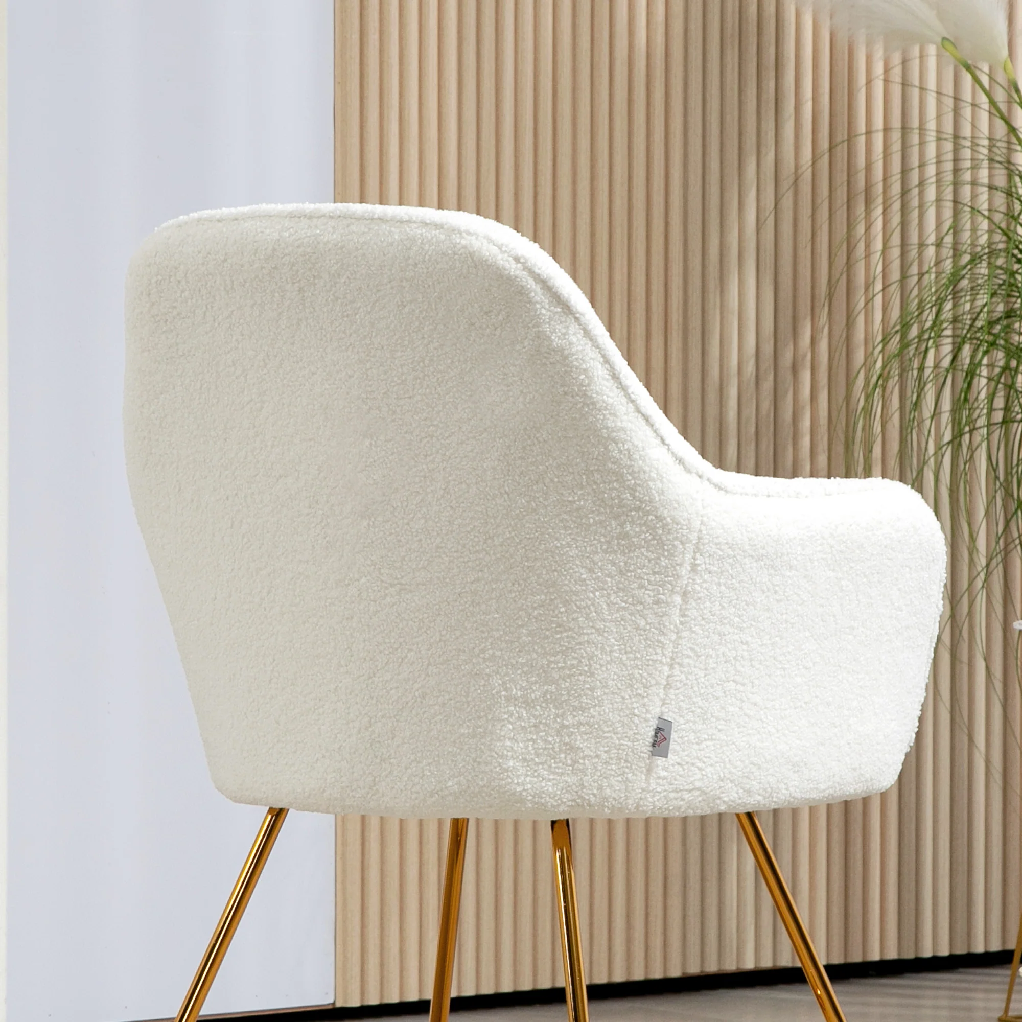 HOMCOM Dining Chair Set of 2, Sherpa Fleece Armchair with Steel Legs, Cream - Image 9