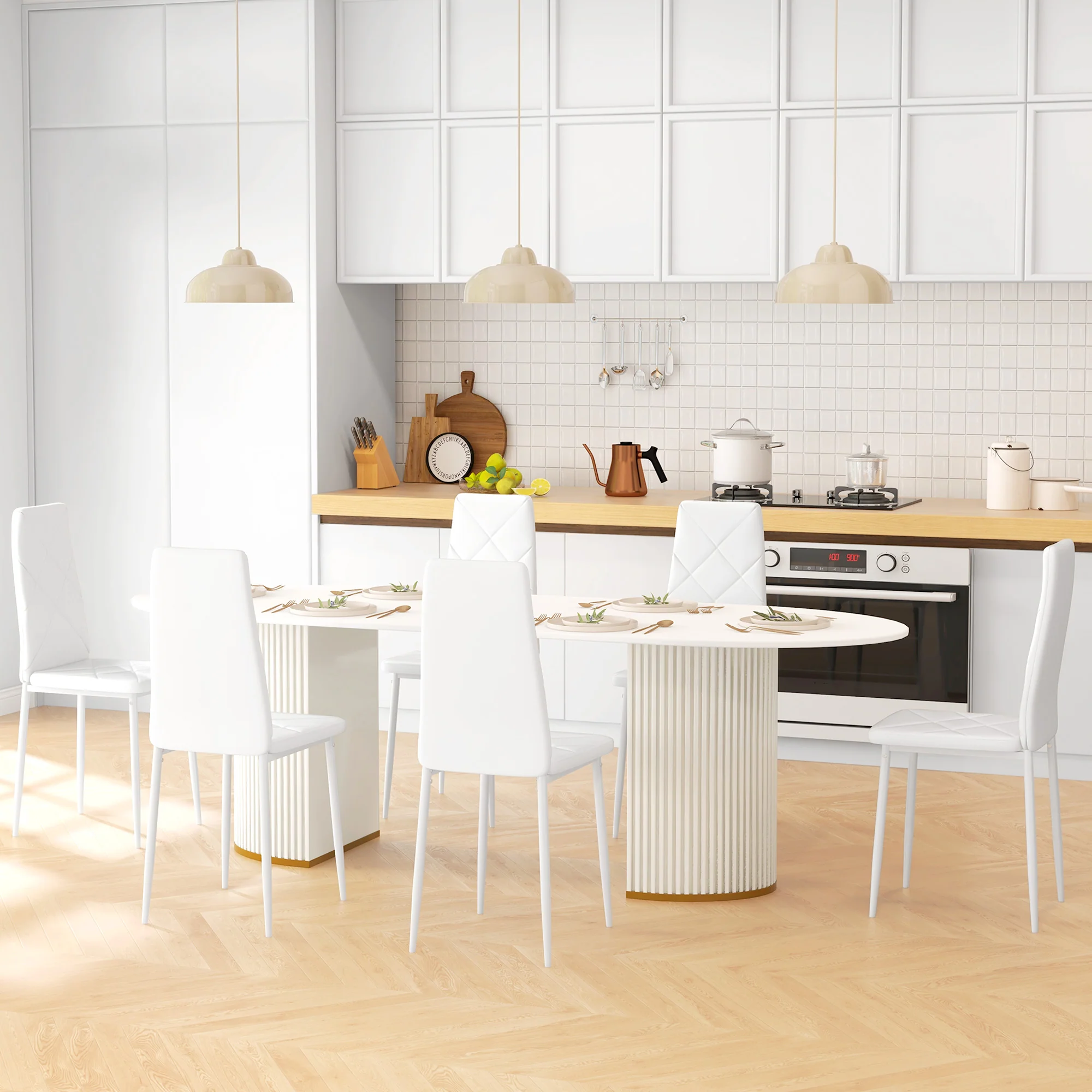 HOMCOM Dining Chairs, Faux Leather Kitchen Chairs, White - Image 11
