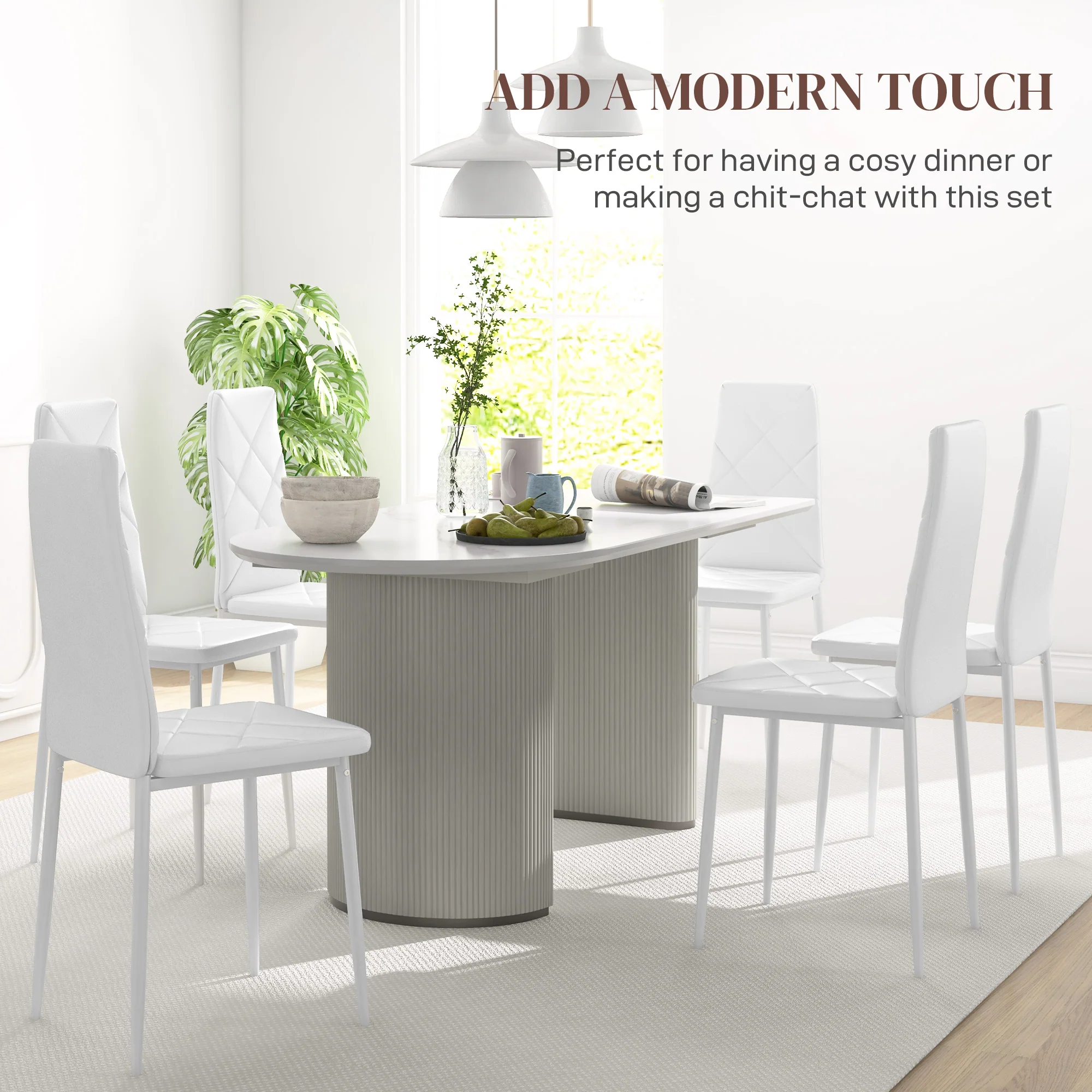 HOMCOM Dining Chairs, Faux Leather Kitchen Chairs, White - Image 12