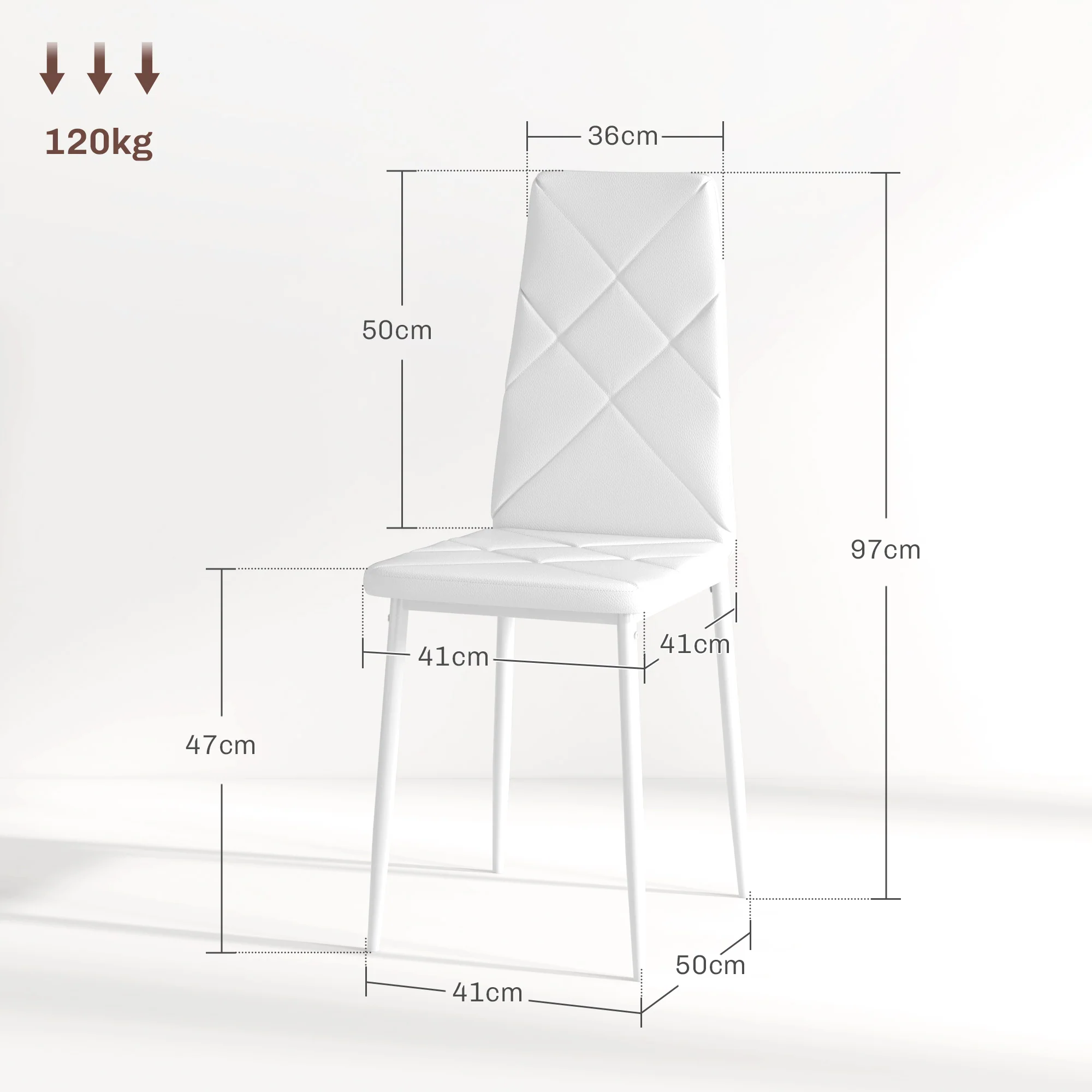 HOMCOM Dining Chairs, Faux Leather Kitchen Chairs, White - Image 14
