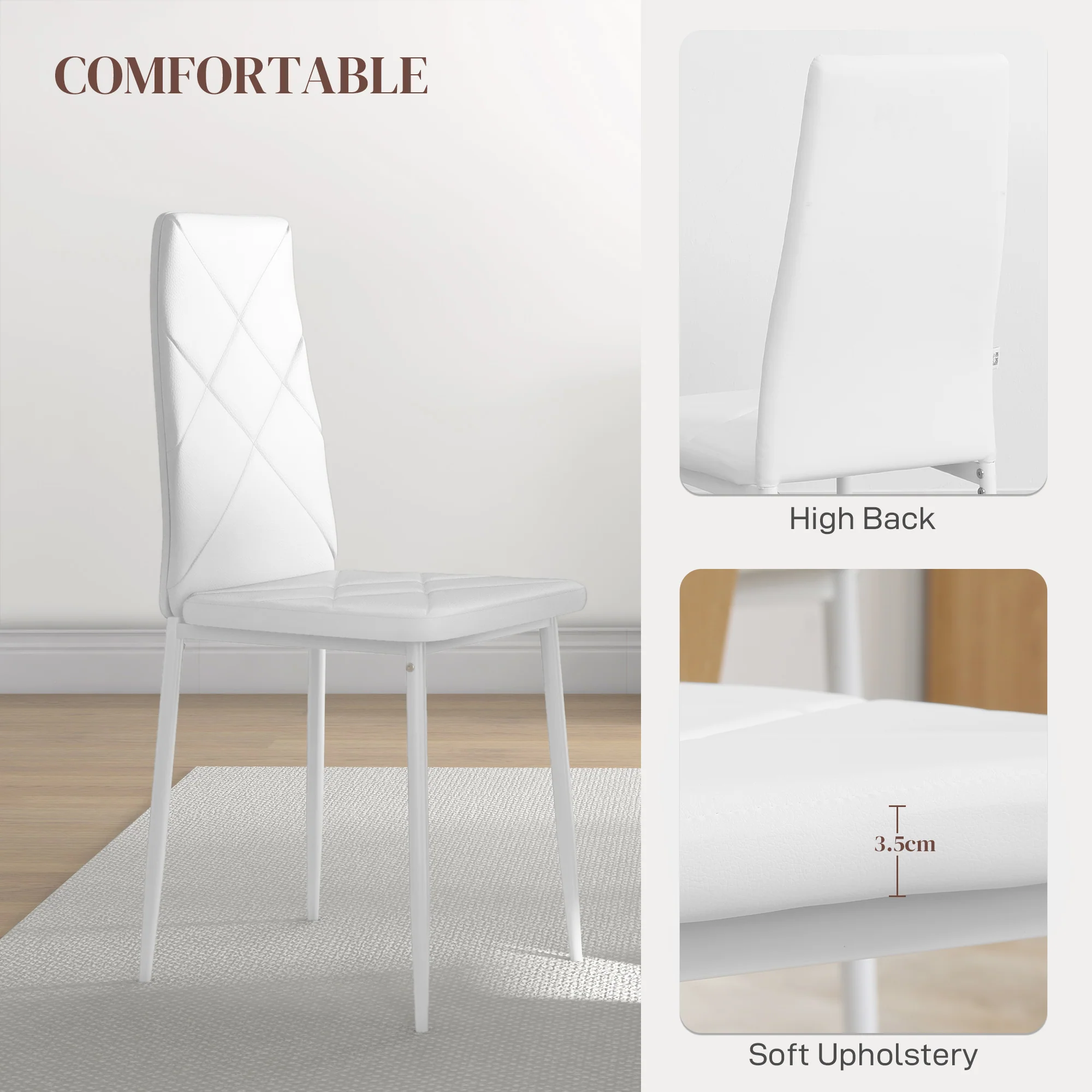 HOMCOM Dining Chairs, Faux Leather Kitchen Chairs, White - Image 15