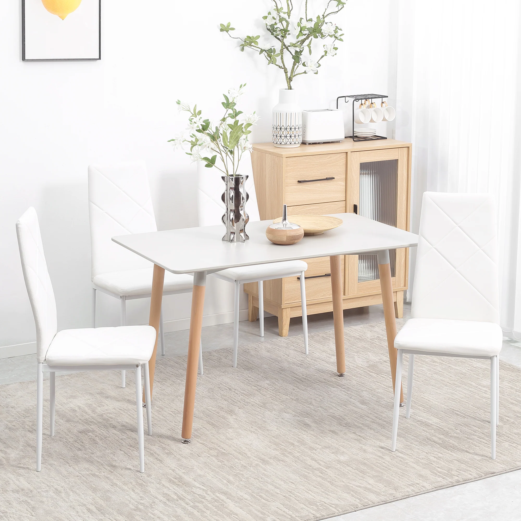 HOMCOM Dining Chairs, Faux Leather Kitchen Chairs, White - Image 2