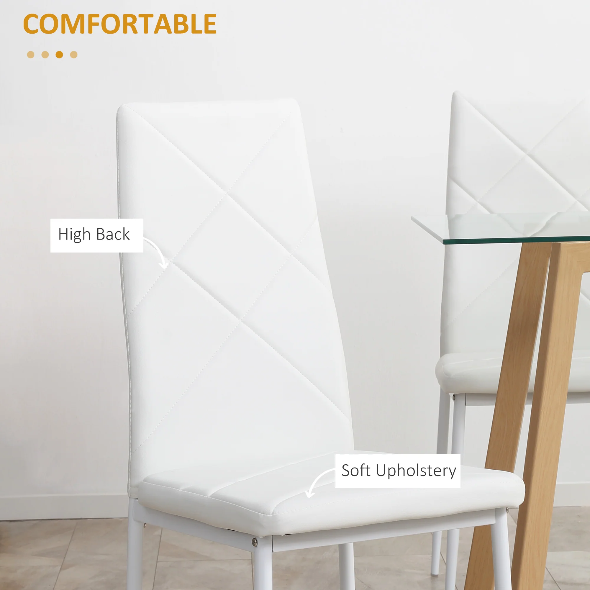 HOMCOM Dining Chairs, Faux Leather Kitchen Chairs, White - Image 6