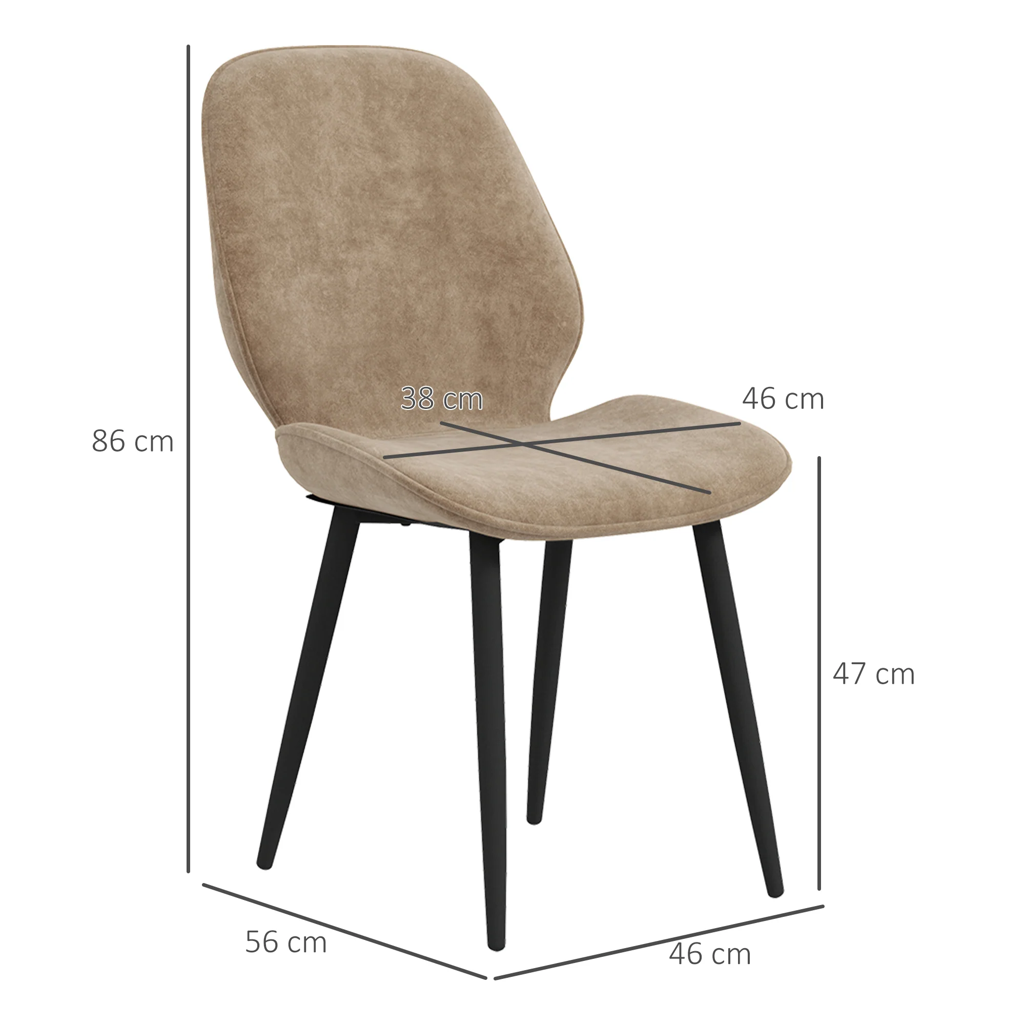 HOMCOM Dining Chairs Set of 2 Upholstered Kitchen Chairs w/ Metal Legs Brown - Image 5