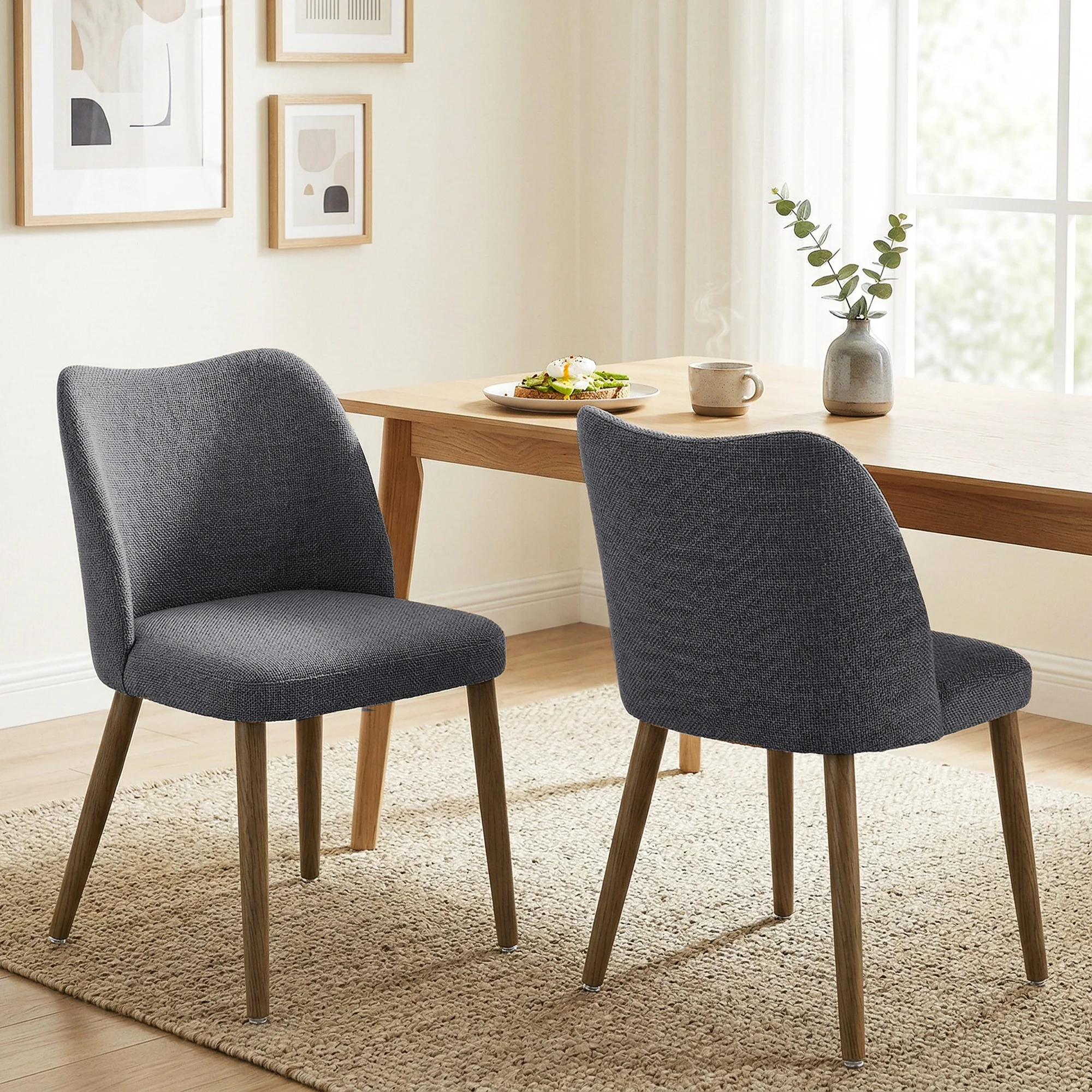 HOMCOM Dining Chairs Set of 2, Kitchen Chairs with Padded Seat, Curved Back - Image 2