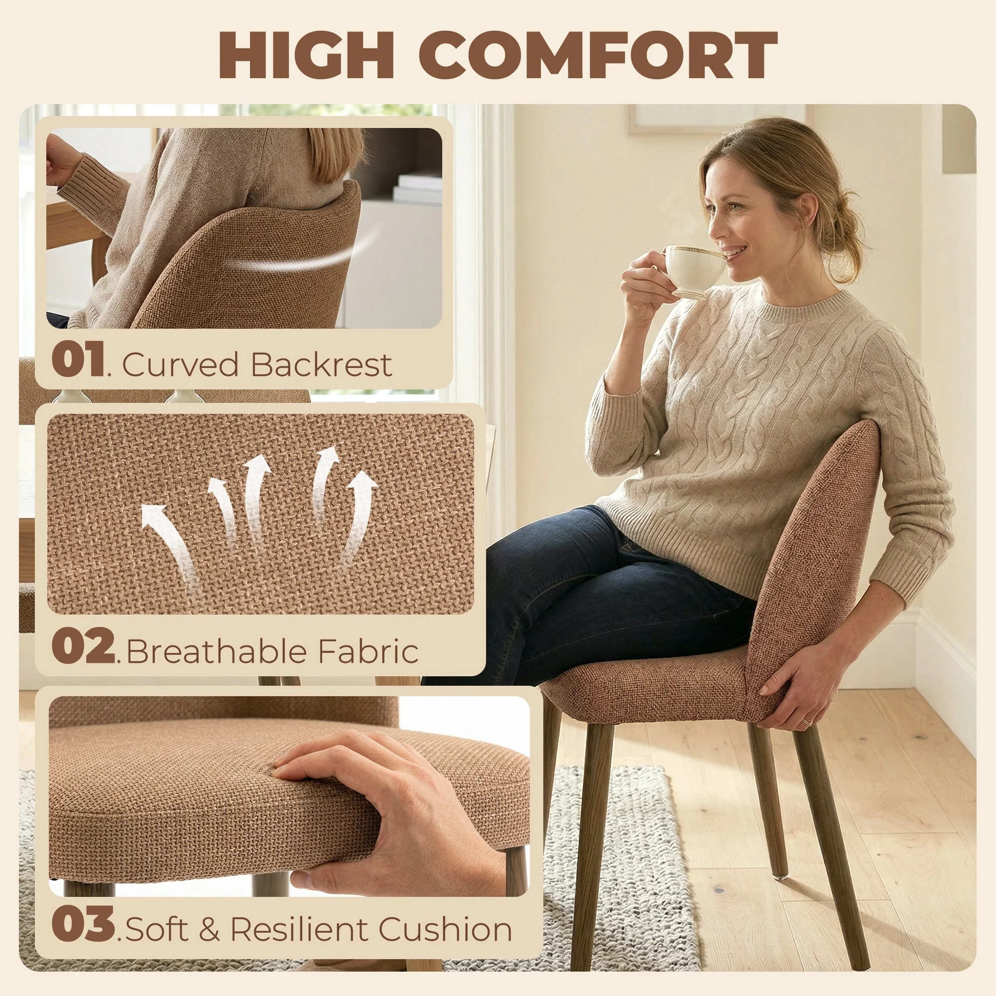 HOMCOM Dining Chairs Set of 2, Kitchen Chairs with Padded Seat, Curved Back - Image 4