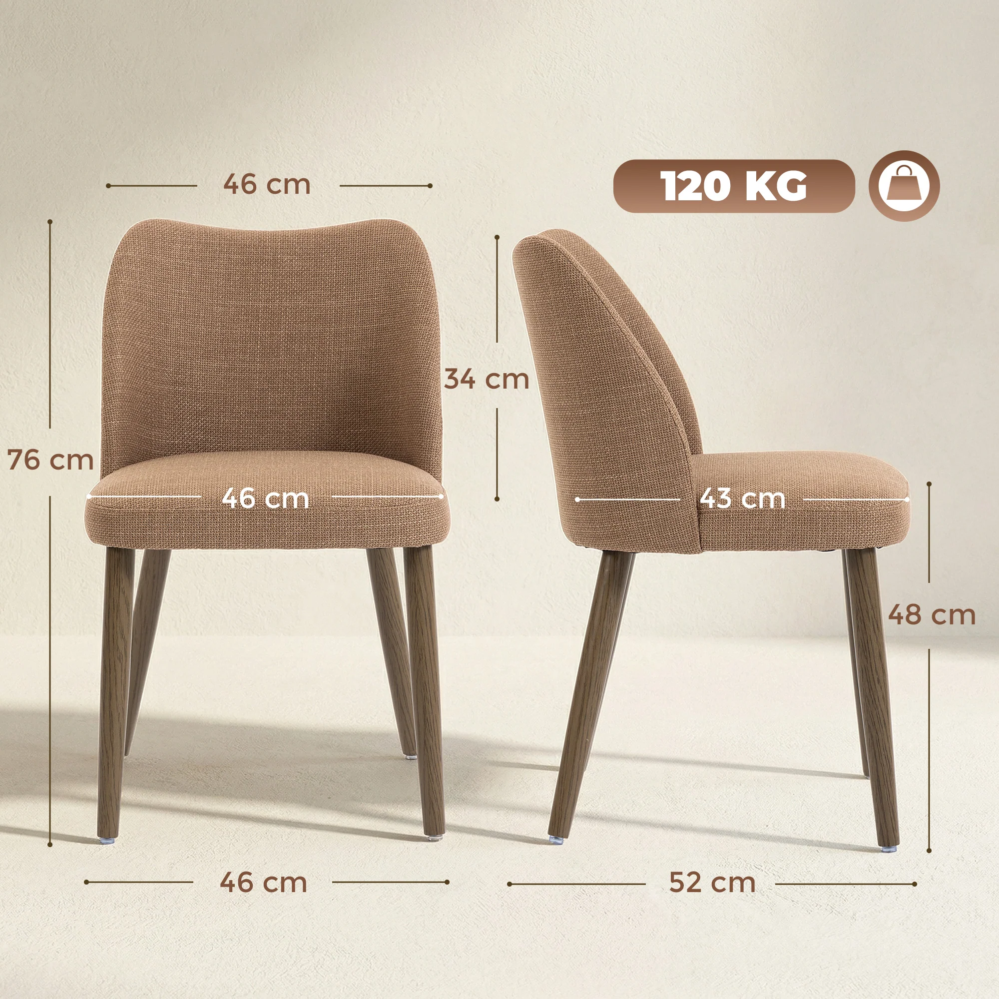 HOMCOM Dining Chairs Set of 2, Kitchen Chairs with Padded Seat, Curved Back - Image 5