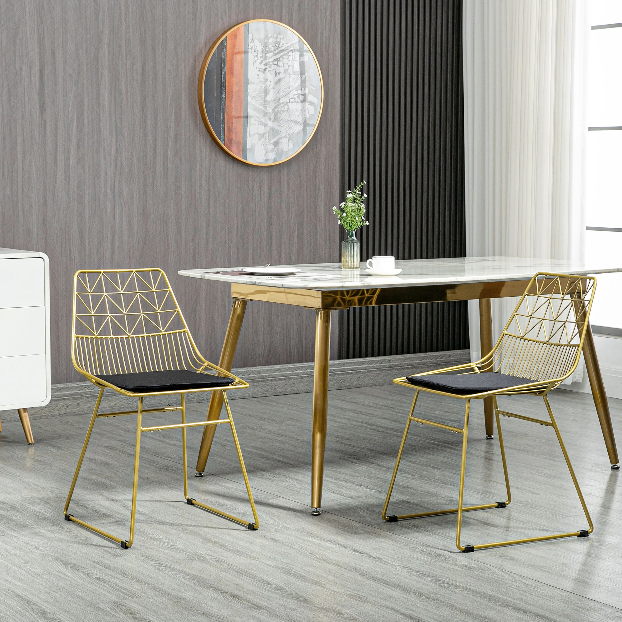 HOMCOM Dining Chairs Set Of 2, Metal Wire Kitchen Chairs With Back, Gold Tone - Image 2