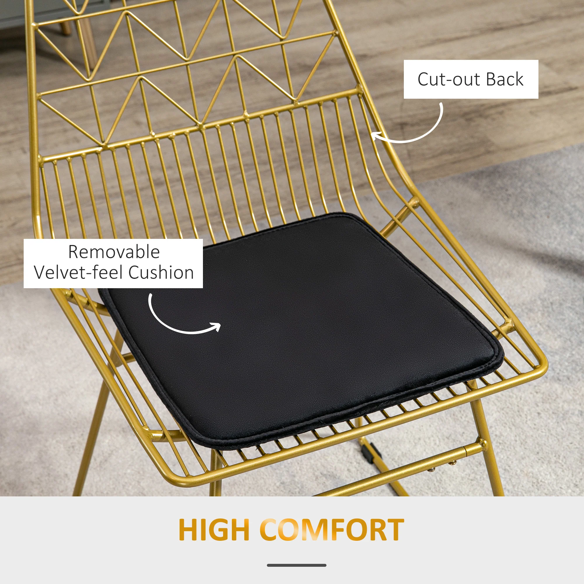 HOMCOM Dining Chairs Set Of 2, Metal Wire Kitchen Chairs With Back, Gold Tone - Image 4