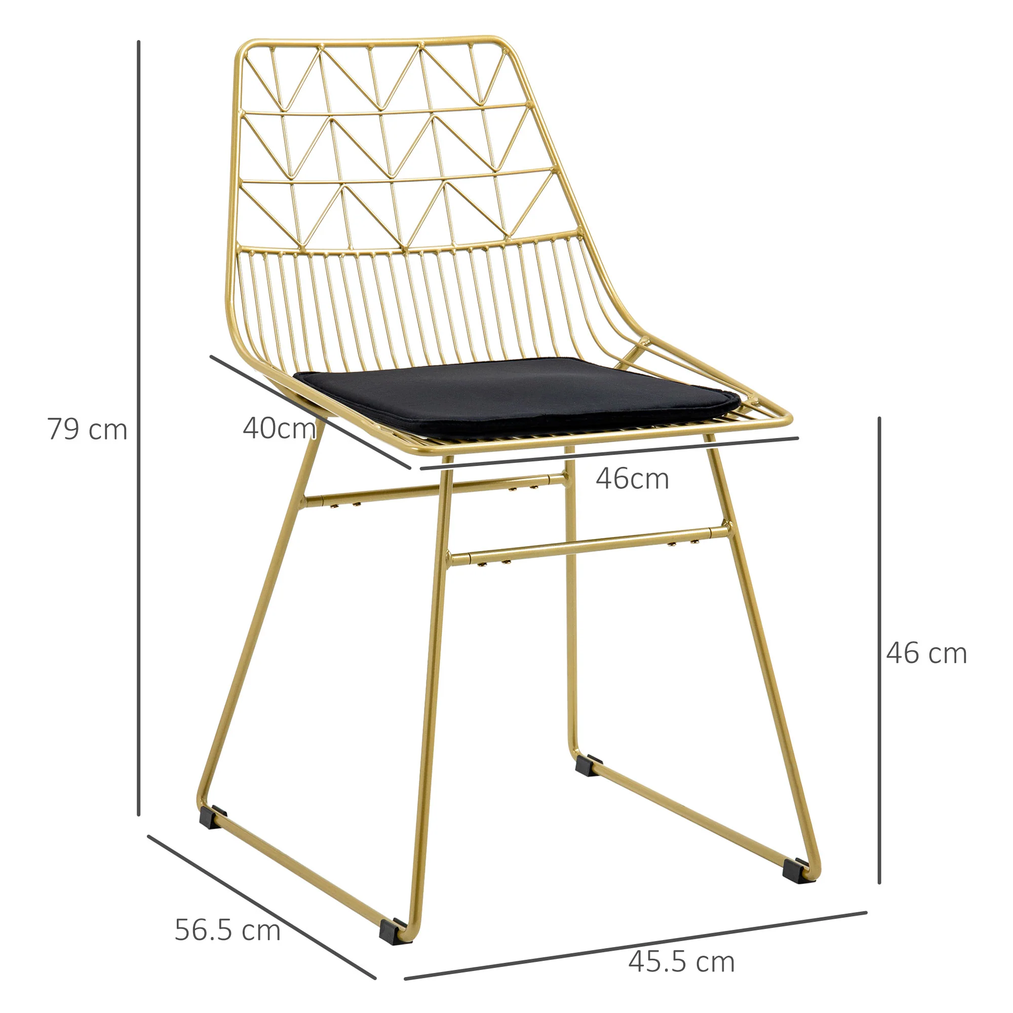 HOMCOM Dining Chairs Set Of 2, Metal Wire Kitchen Chairs With Back, Gold Tone - Image 5