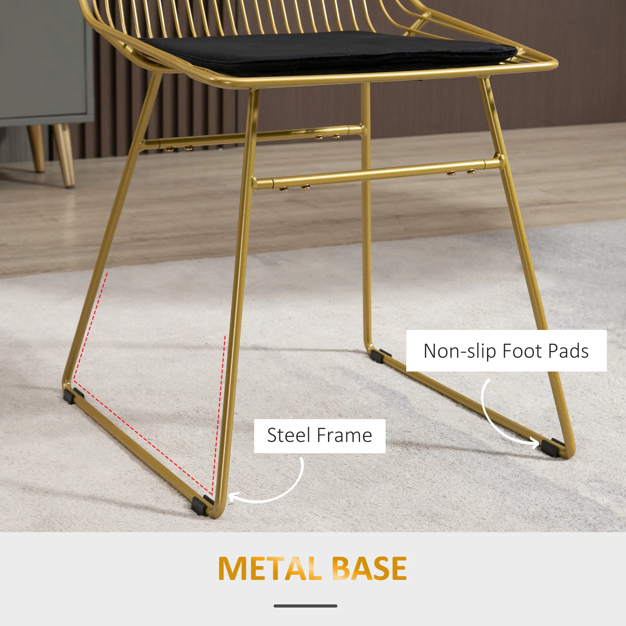 HOMCOM Dining Chairs Set Of 2, Metal Wire Kitchen Chairs With Back, Gold Tone - Image 6