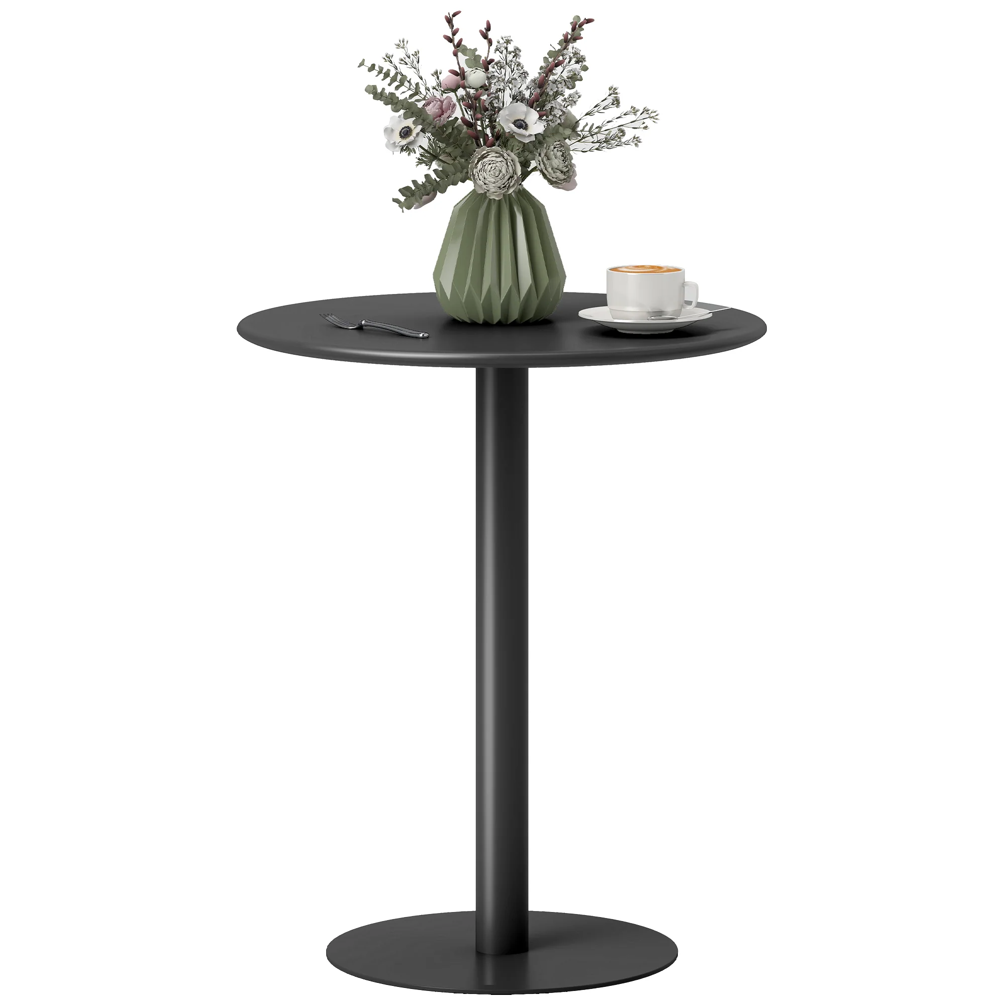 HOMCOM Dining Table, 60 Cm Round Kitchen Table For 2 With Steel Base, Black