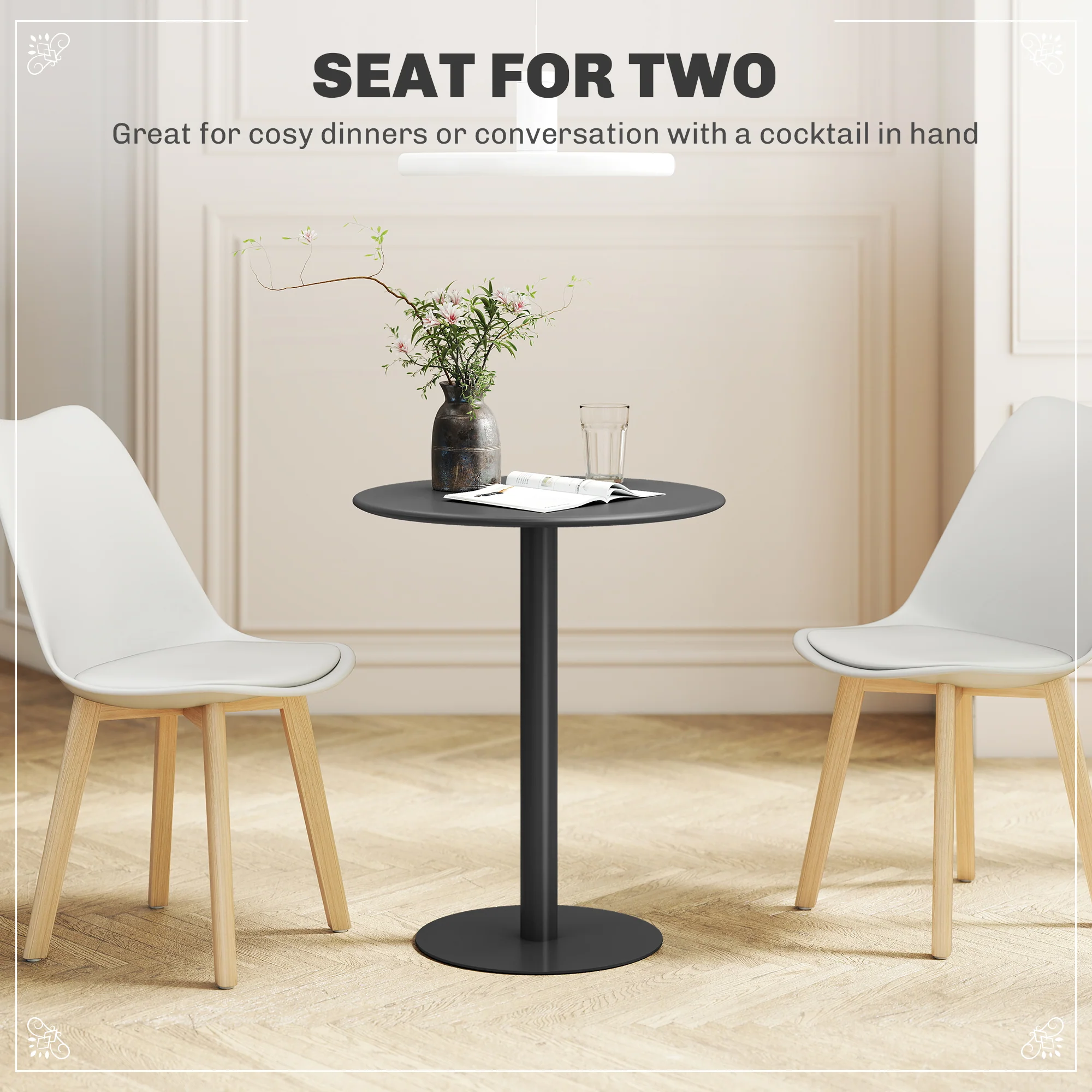 HOMCOM Dining Table, 60 Cm Round Kitchen Table For 2 With Steel Base, Black - Image 3