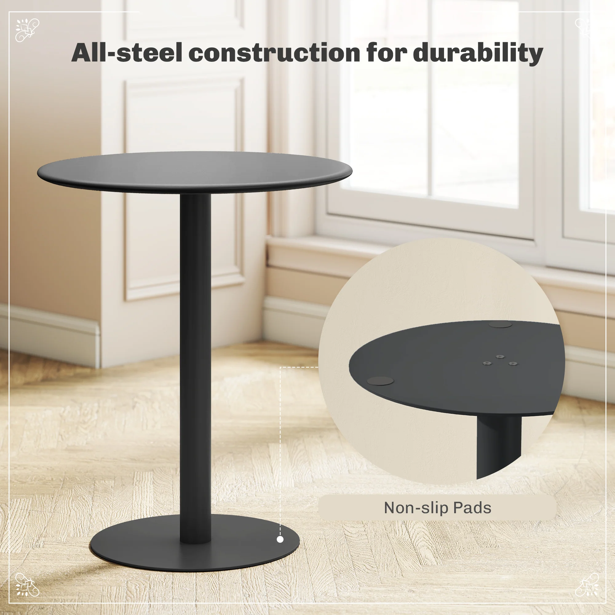 HOMCOM Dining Table, 60 Cm Round Kitchen Table For 2 With Steel Base, Black - Image 4