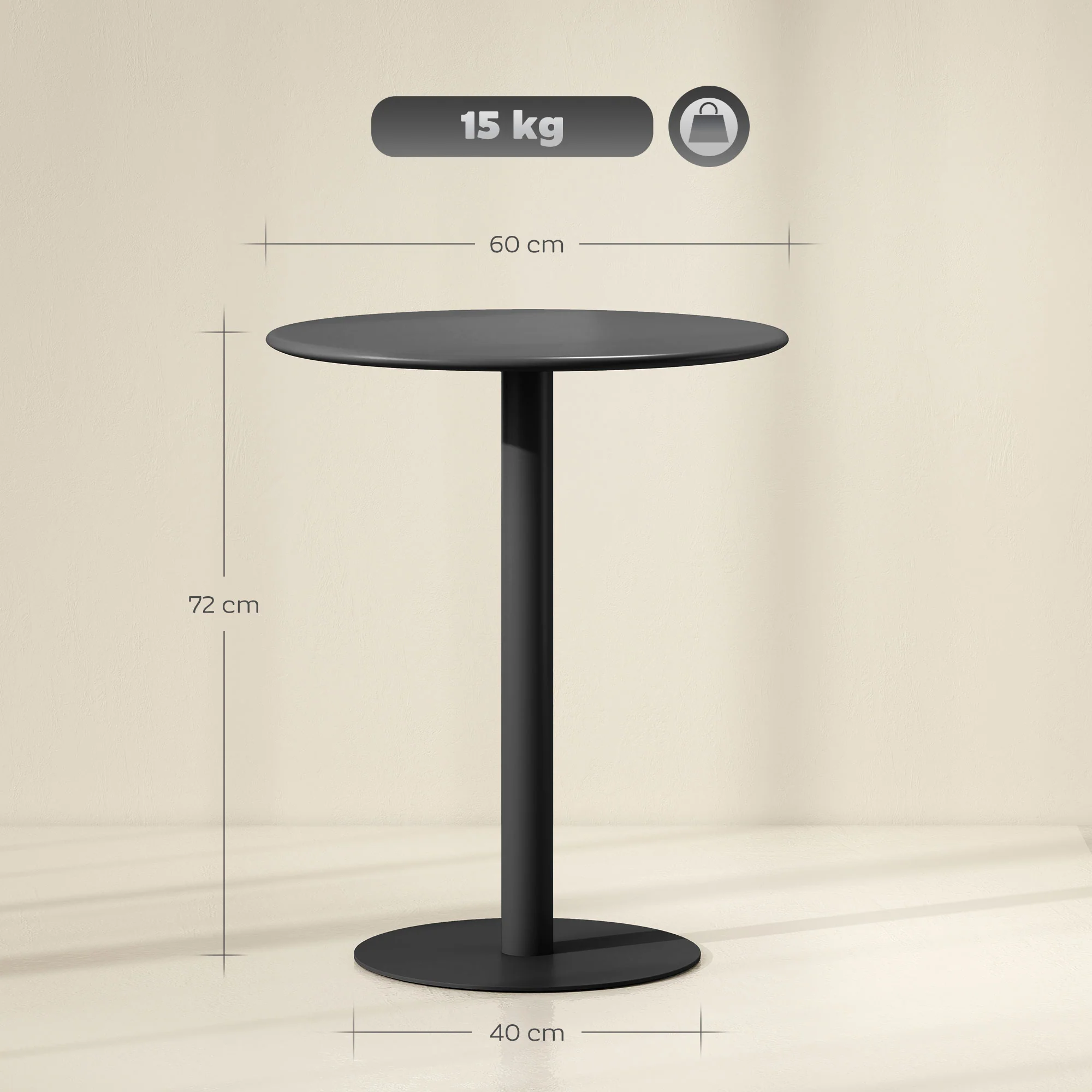 HOMCOM Dining Table, 60 Cm Round Kitchen Table For 2 With Steel Base, Black - Image 5