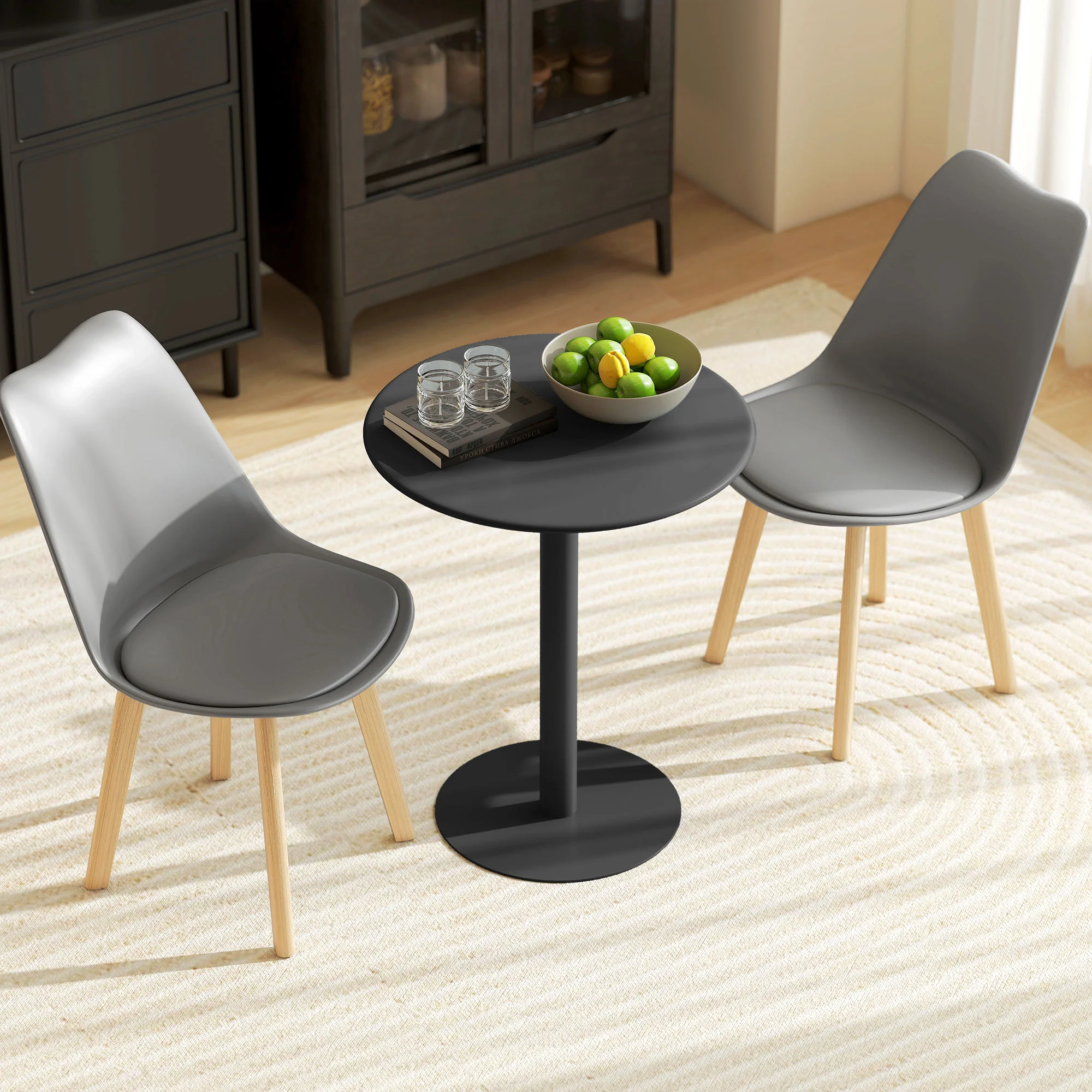 HOMCOM Dining Table, 60 Cm Round Kitchen Table For 2 With Steel Base, Black - Image 6