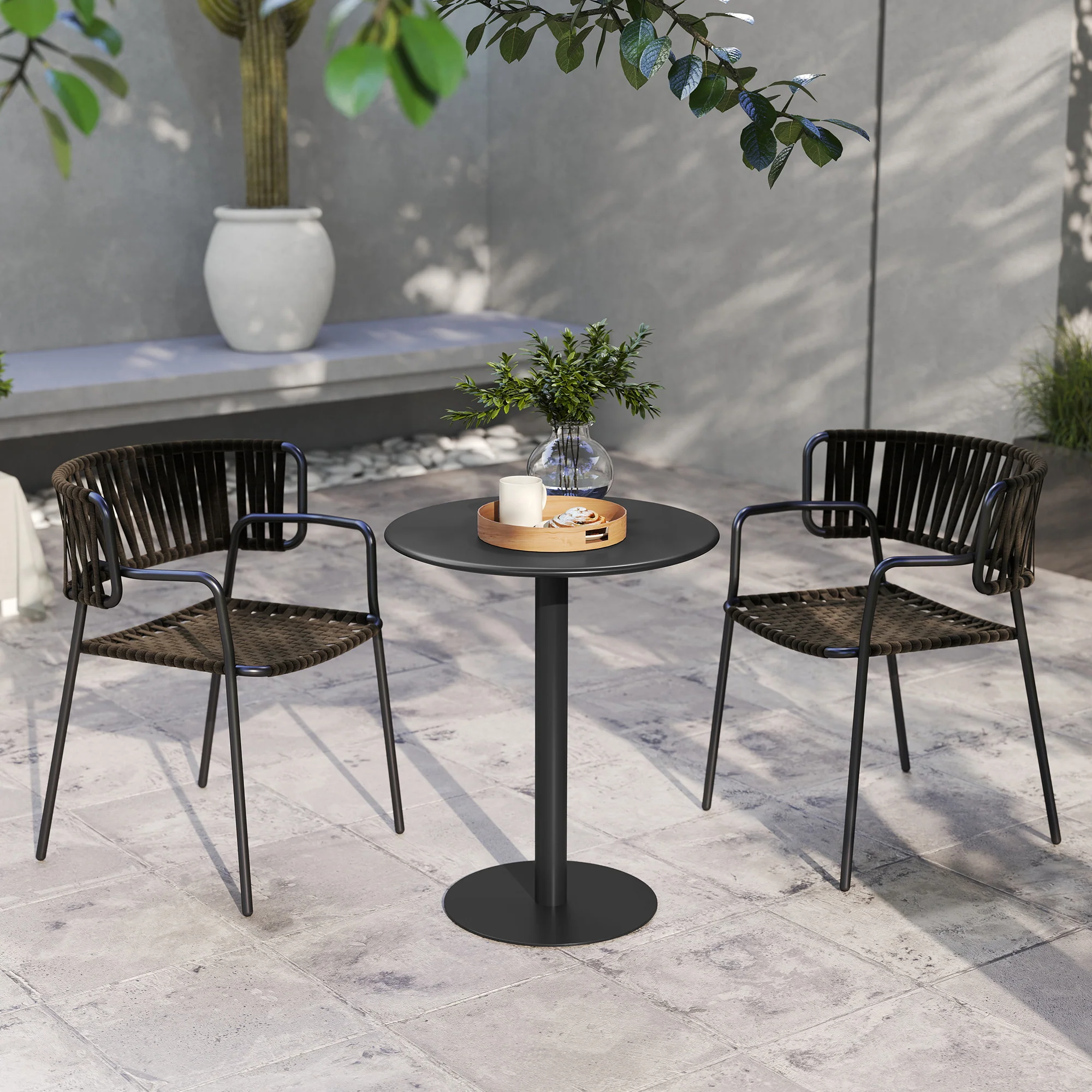 HOMCOM Dining Table, 60 Cm Round Kitchen Table For 2 With Steel Base, Black - Image 8