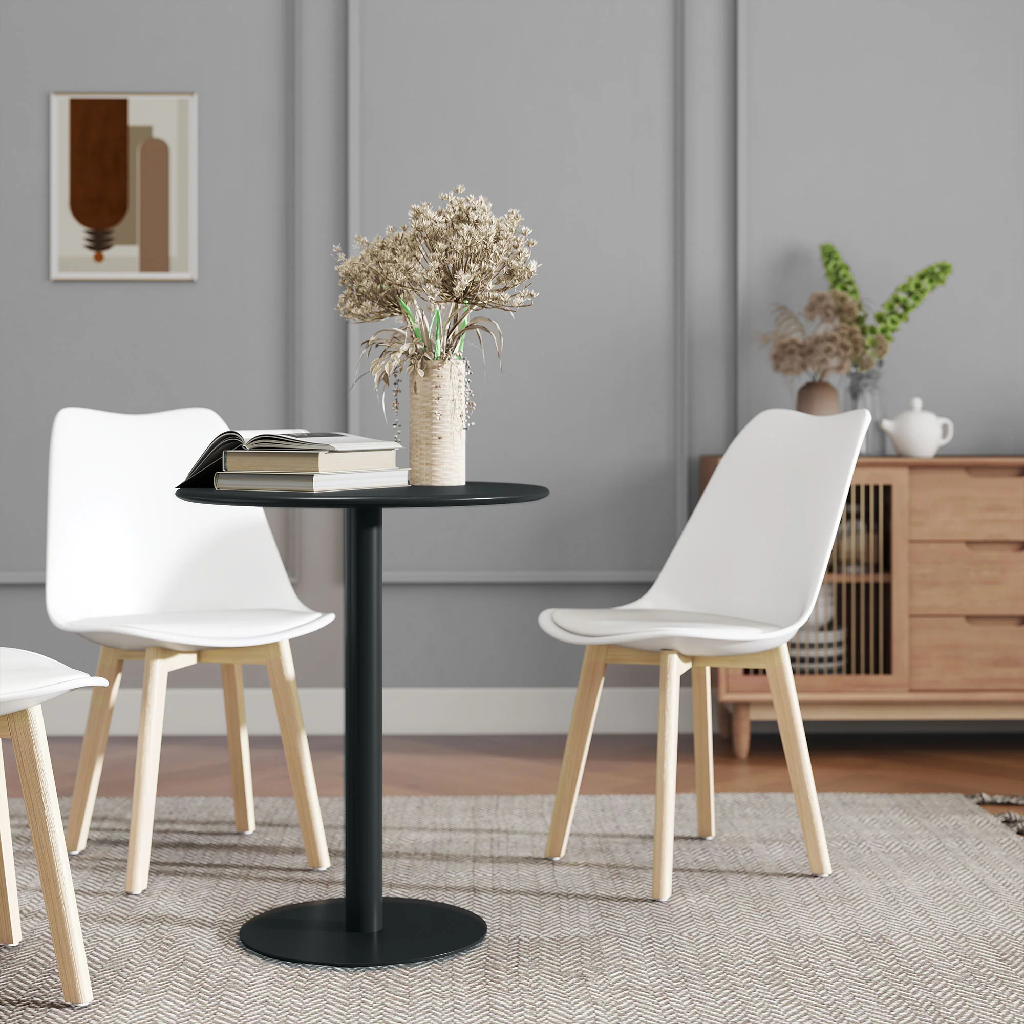 HOMCOM Dining Table, 60 Cm Round Kitchen Table For 2 With Steel Base, Black - Image 9