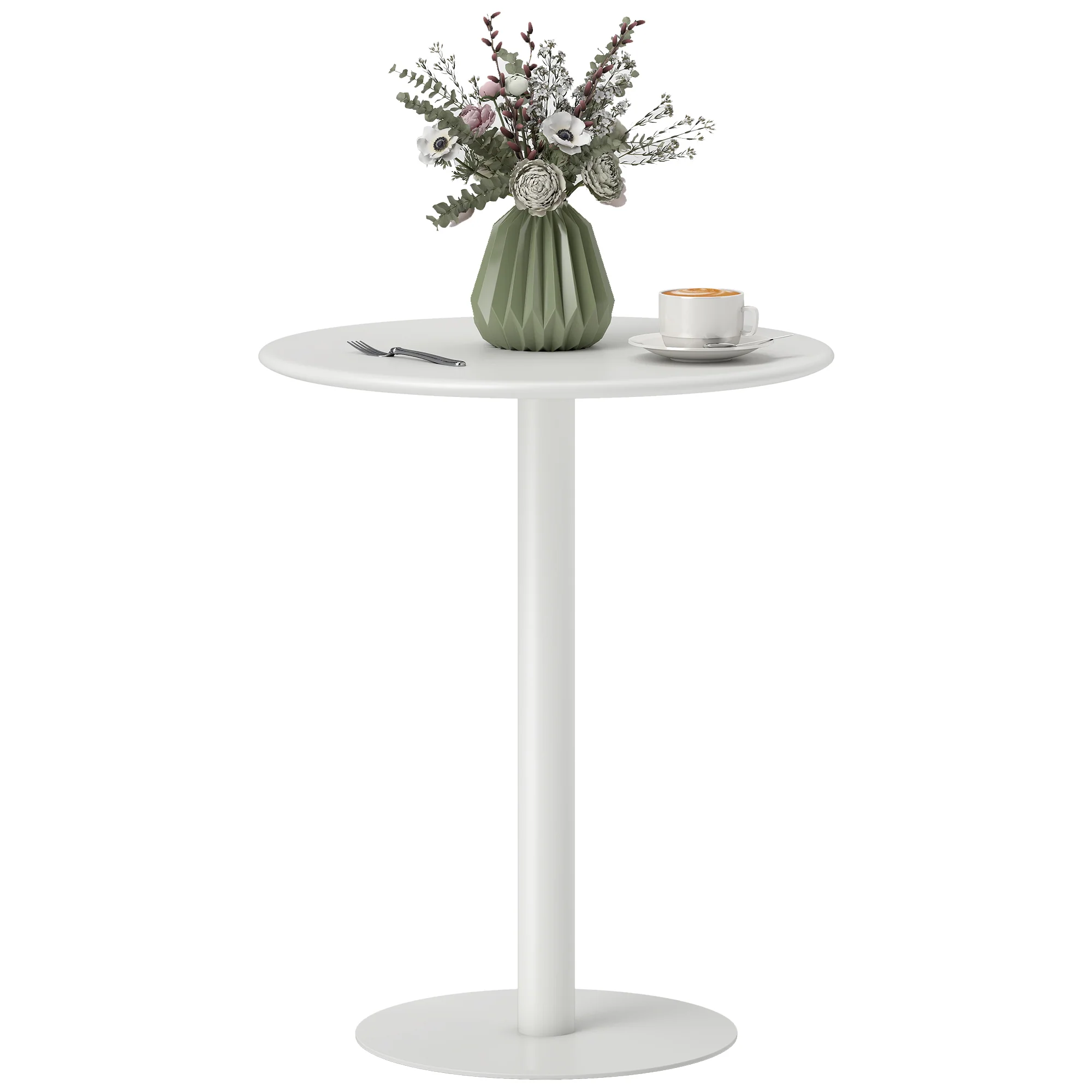 HOMCOM Dining Table, 60 Cm Round Kitchen Table For 2 With Steel Base, White