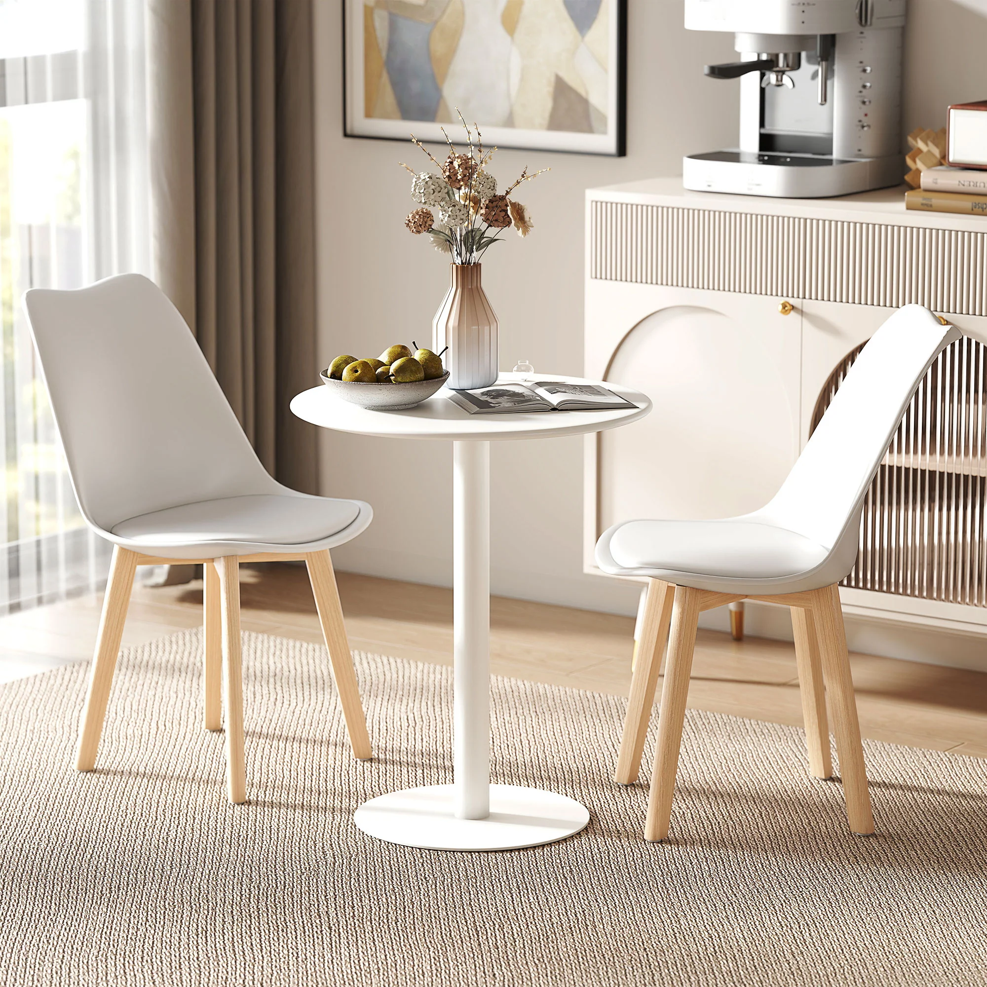 HOMCOM Dining Table, 60 Cm Round Kitchen Table For 2 With Steel Base, White - Image 2