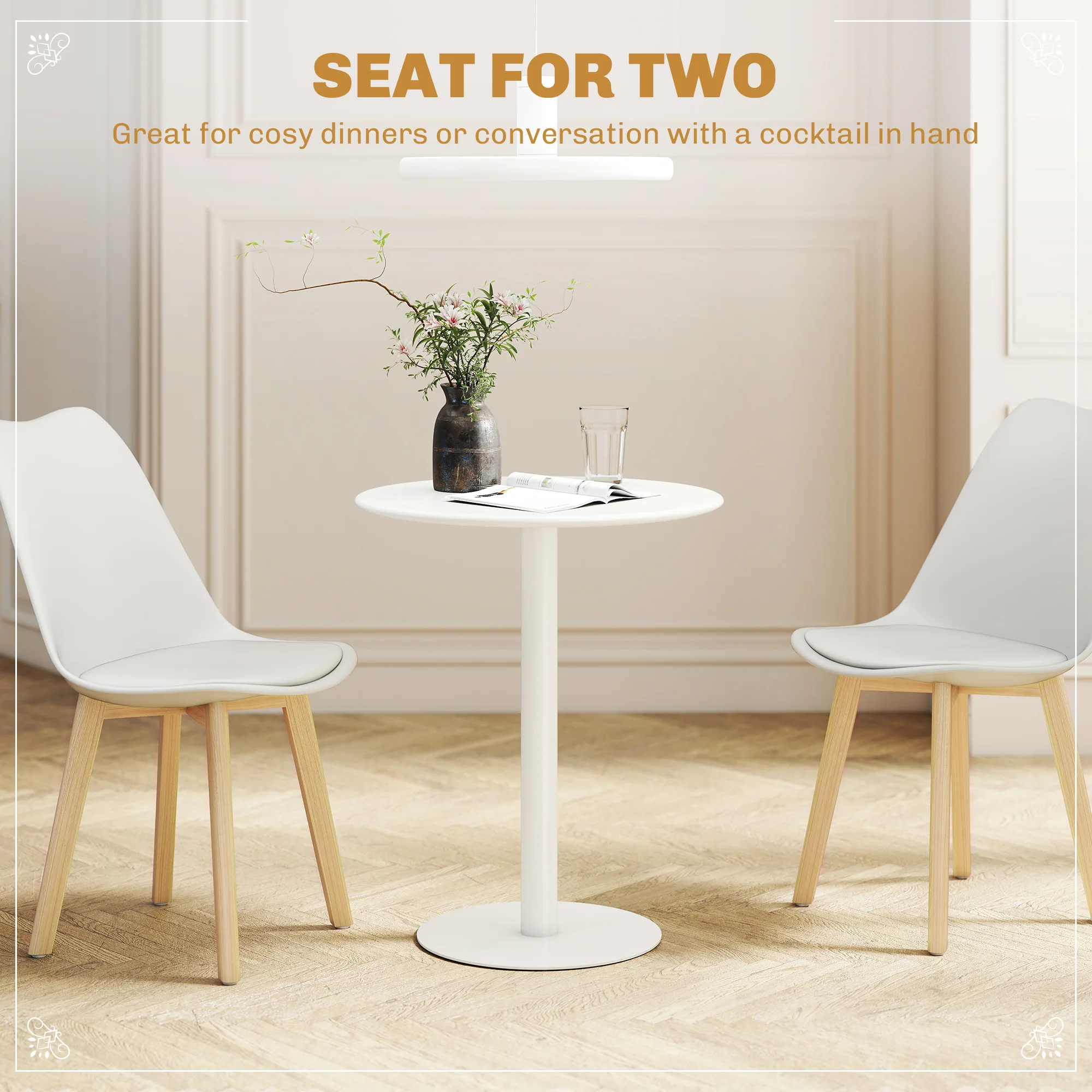 HOMCOM Dining Table, 60 Cm Round Kitchen Table For 2 With Steel Base, White - Image 3